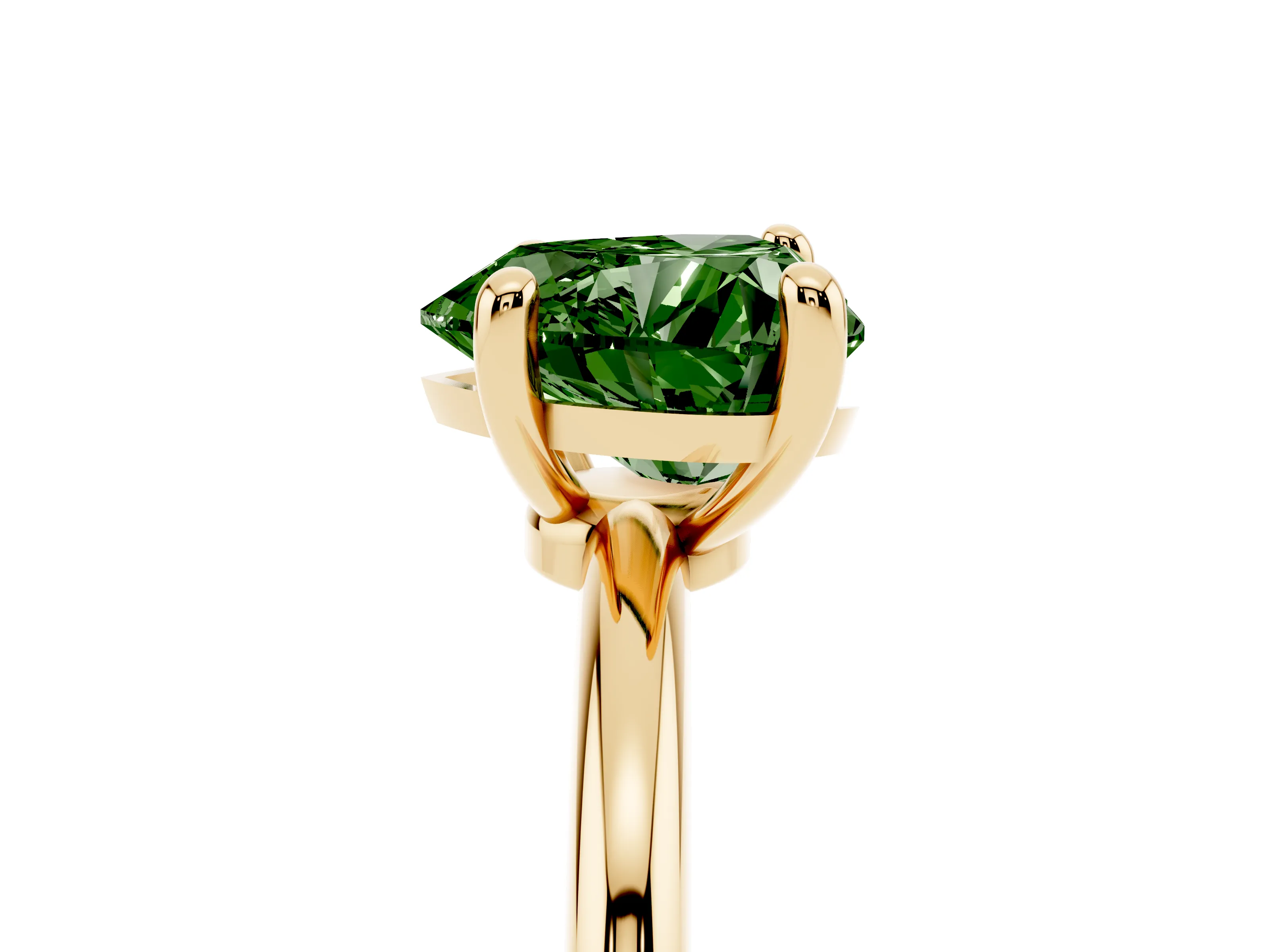 Fancy Green Heart Cut Diamond Solitaire Ring Set in Yellow gold with Secure Prong Setting on a Classic Band