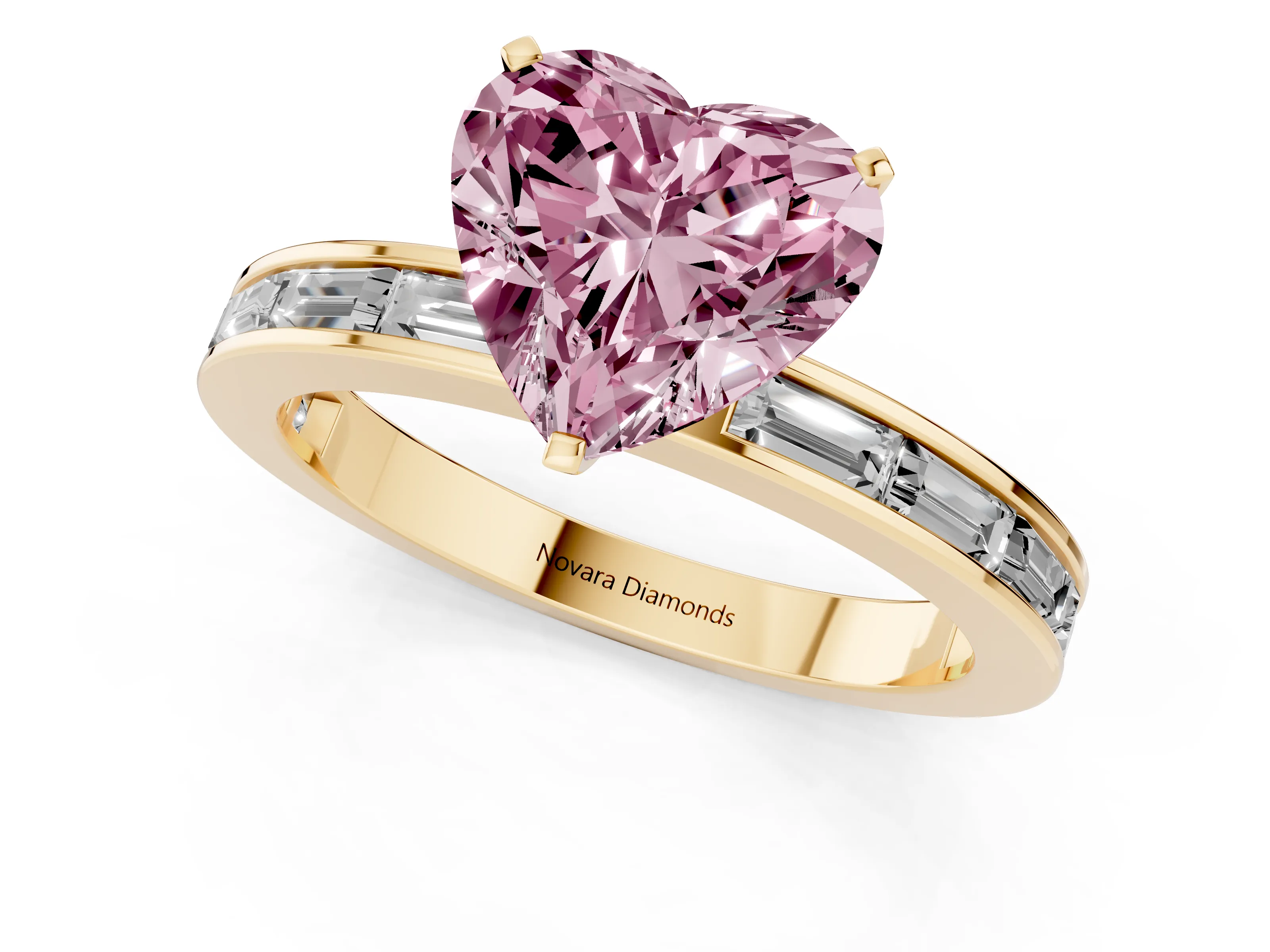 Heart-Shaped Channel Set Engagement Ring Setting for a Fancy Pink Lab-Grown Diamond | Yellow Gold
