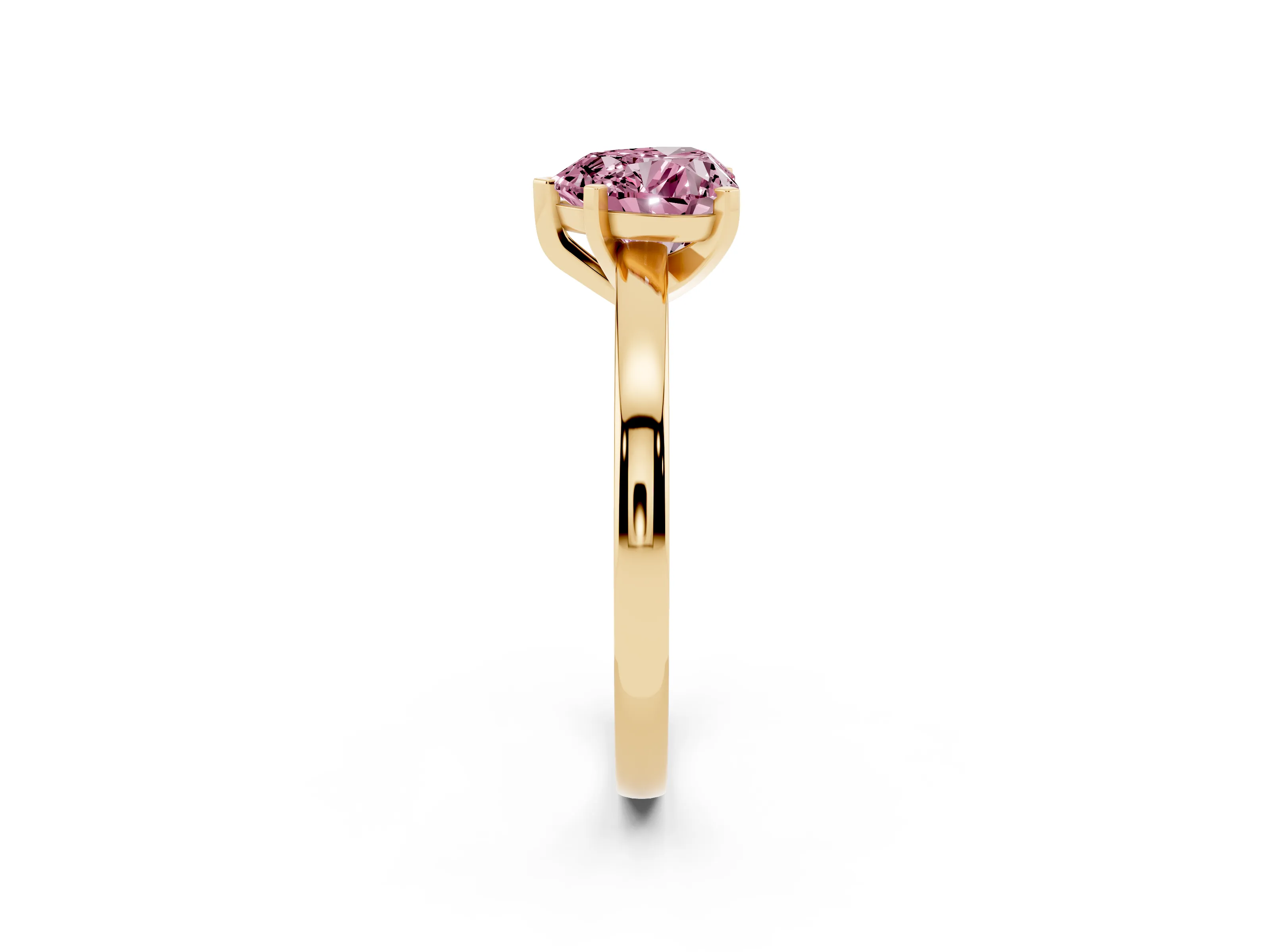Fancy Pink Heart Cut Diamond Solitaire Engagement Ring Set in Yellow gold with Prong Setting on a Classic Band