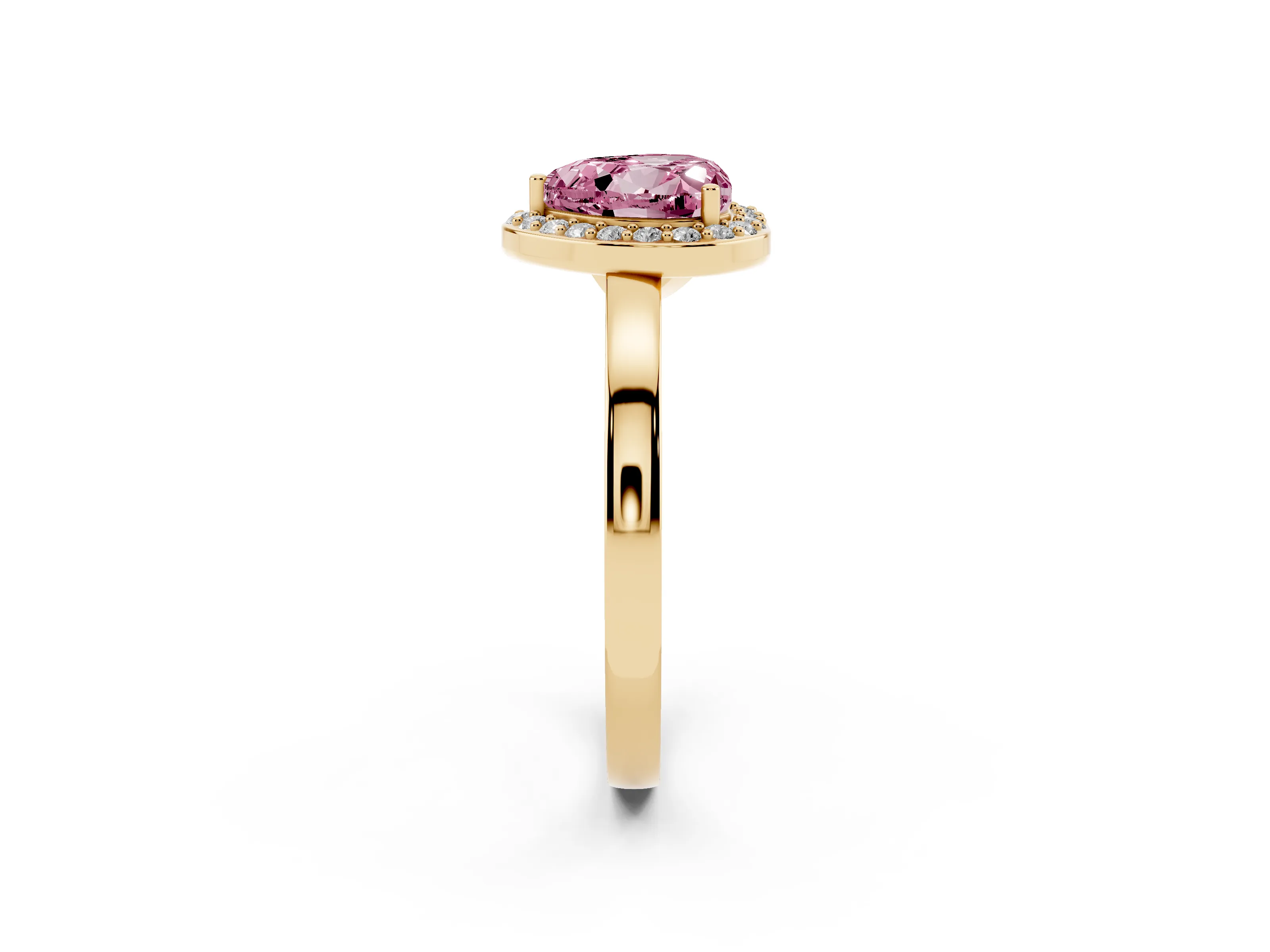 Fancy Pink Heart Cut Diamond Halo Ring Set in Yellow gold with Solitaire Band and Prong Setting