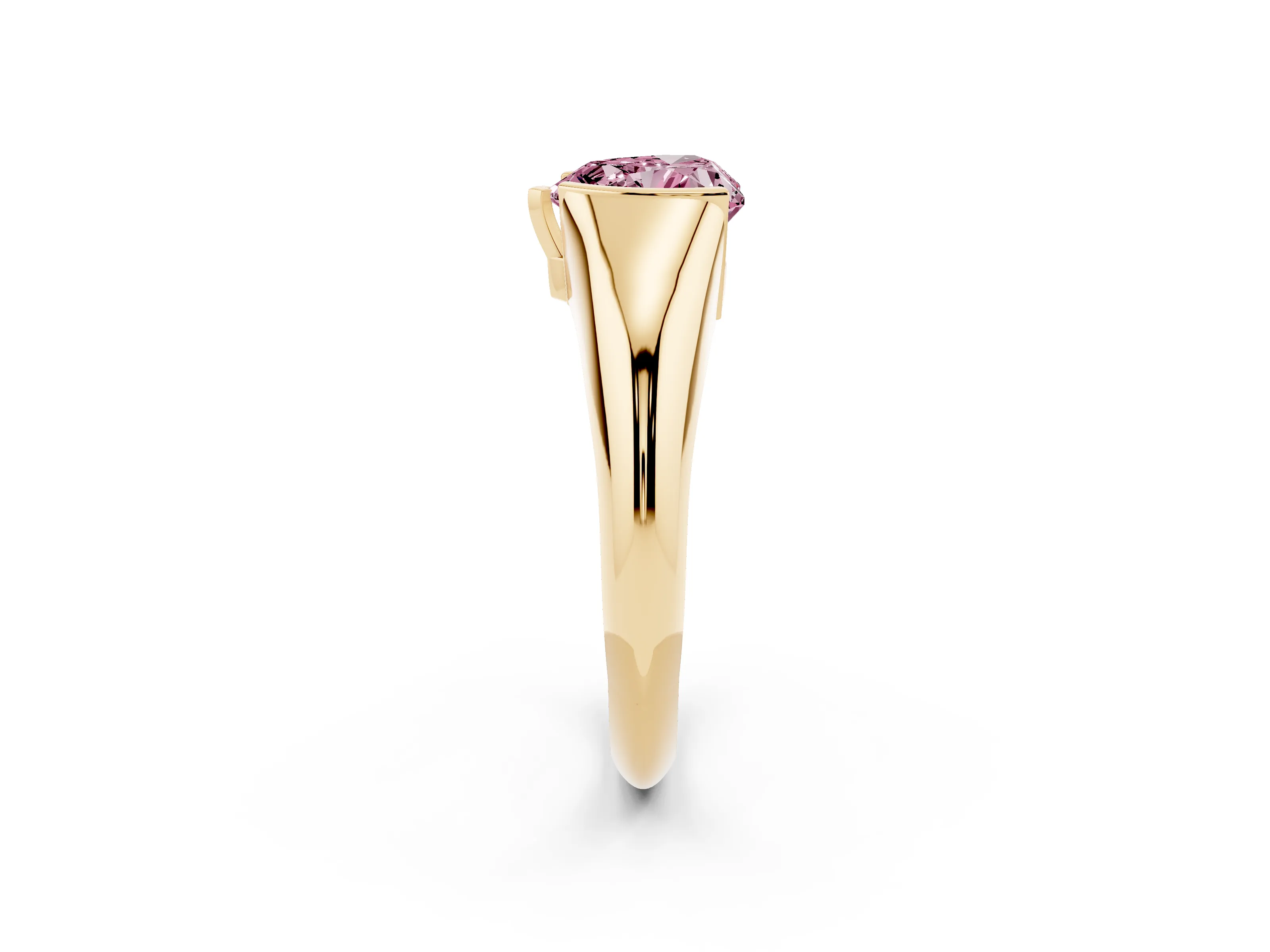 Fancy Pink Heart Cut Diamond Solitaire Tension Set Ring Set in Yellow gold
