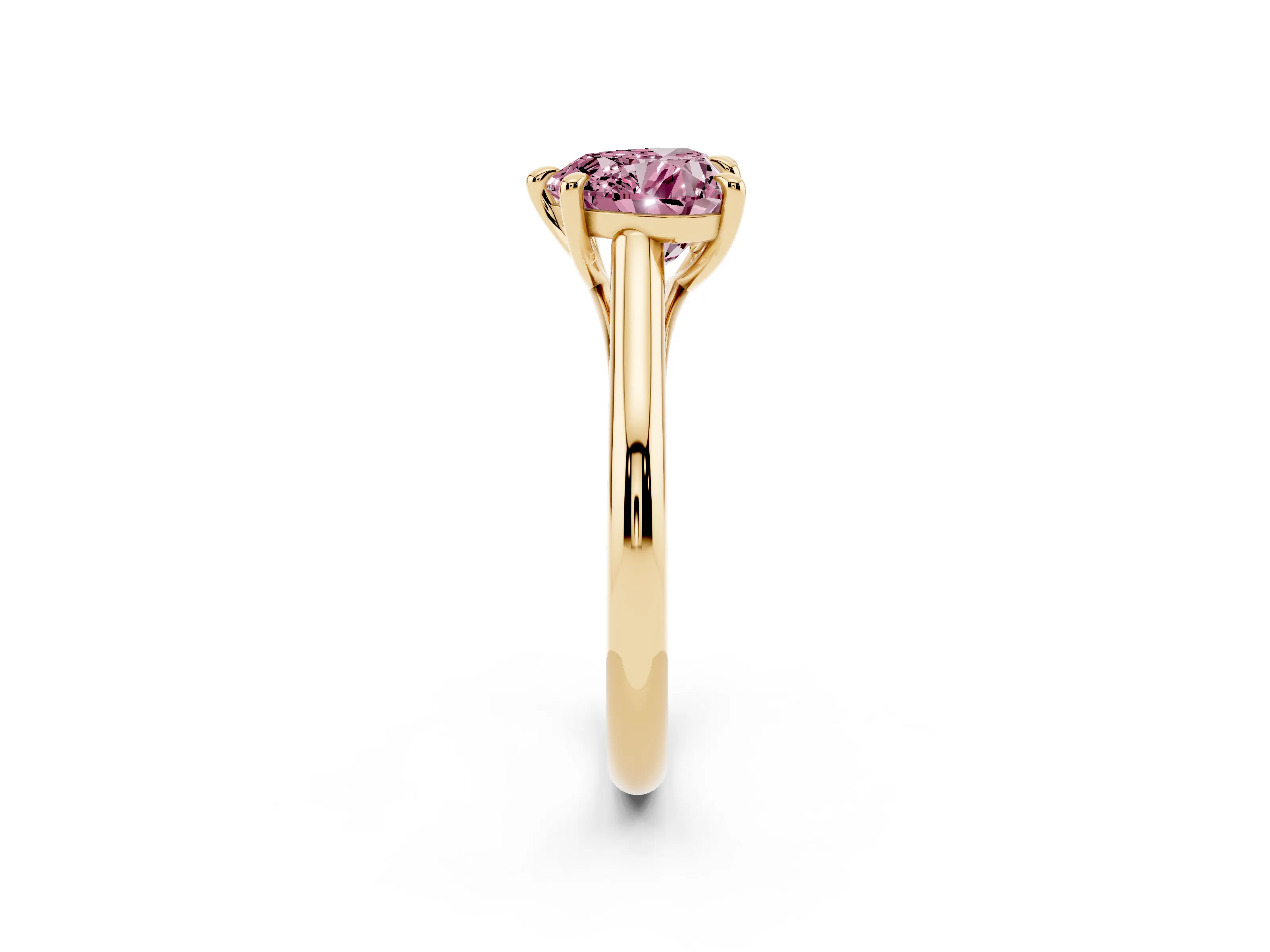 Fancy Pink Heart Cut Diamond Solitaire Engagement Ring Set in Yellow gold with Prong Setting and Plain Classic Band
