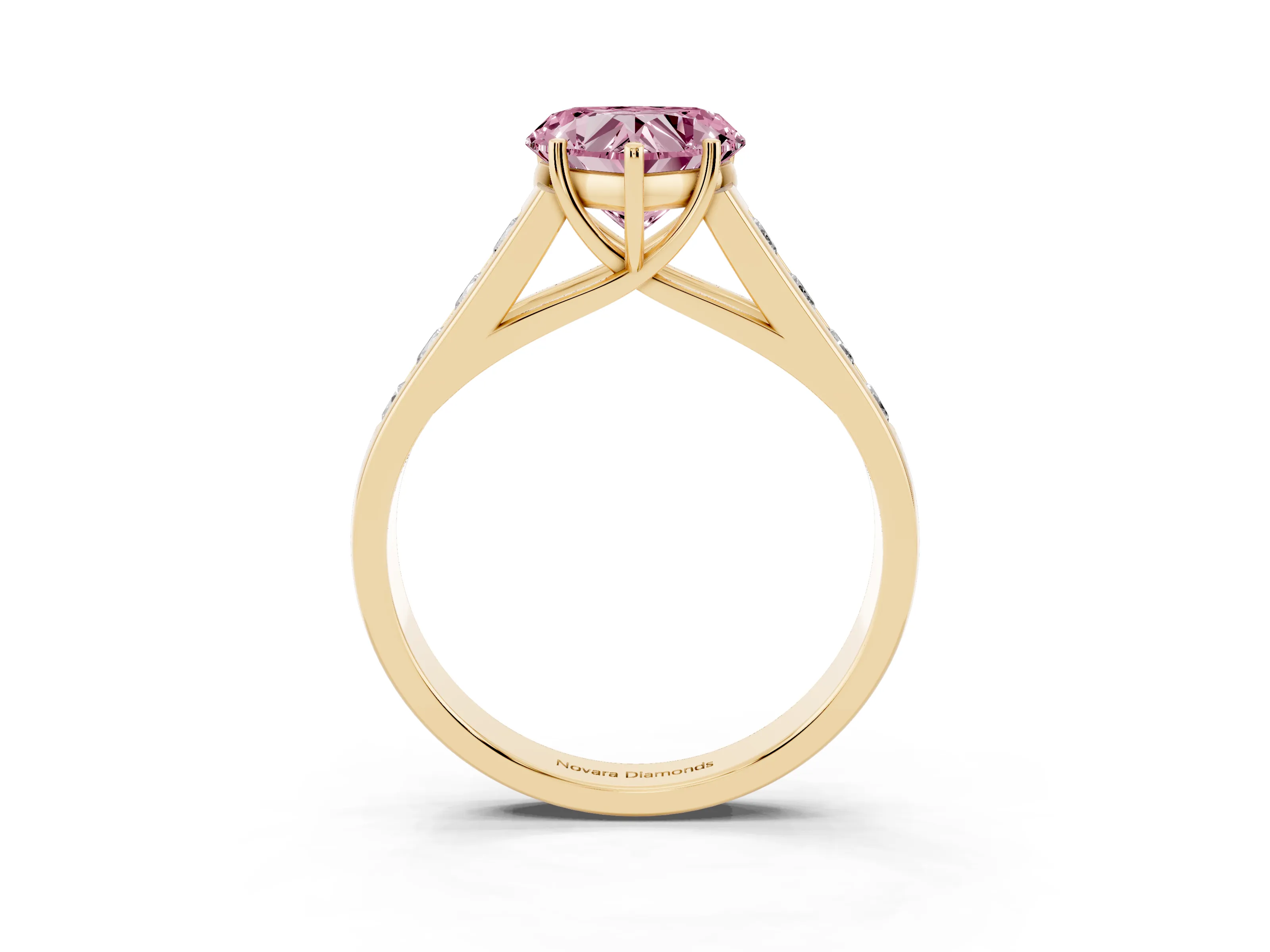 Fancy Pink Heart Cut Diamond Solitaire Channel-Set Engagement Ring Set in Yellow gold with Prong Setting