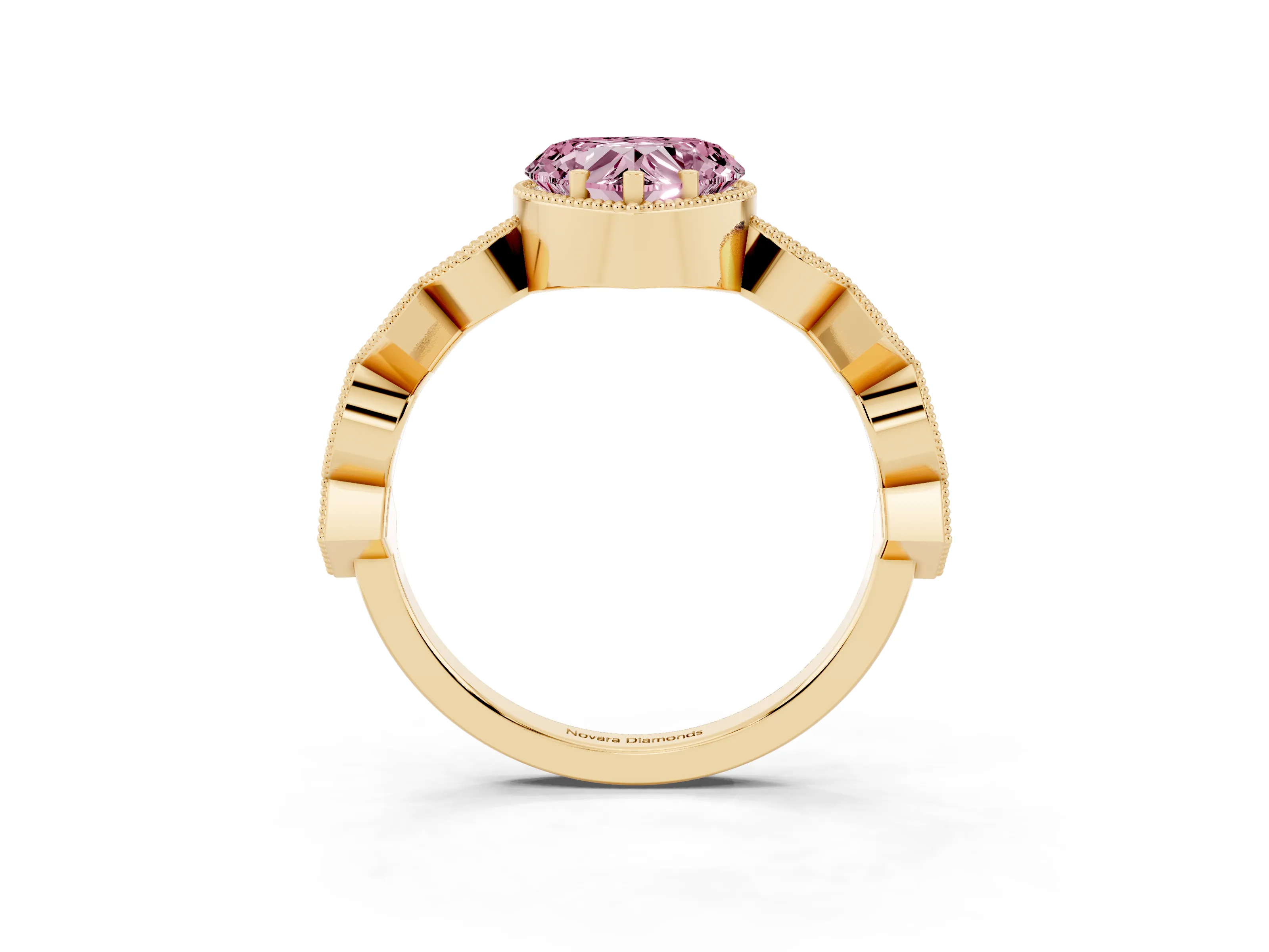 Fancy Pink Heart Cut Diamond Milgrain Marquise Twist Band Ring Set in Yellow gold with Prong Setting