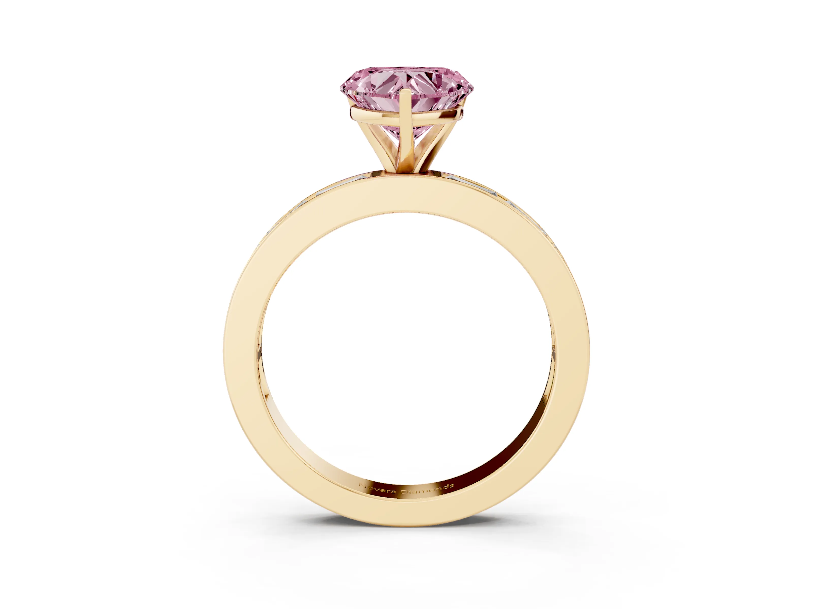 Heart-Shaped Channel Set Engagement Ring Setting for a Fancy Pink Lab-Grown Diamond | Yellow Gold