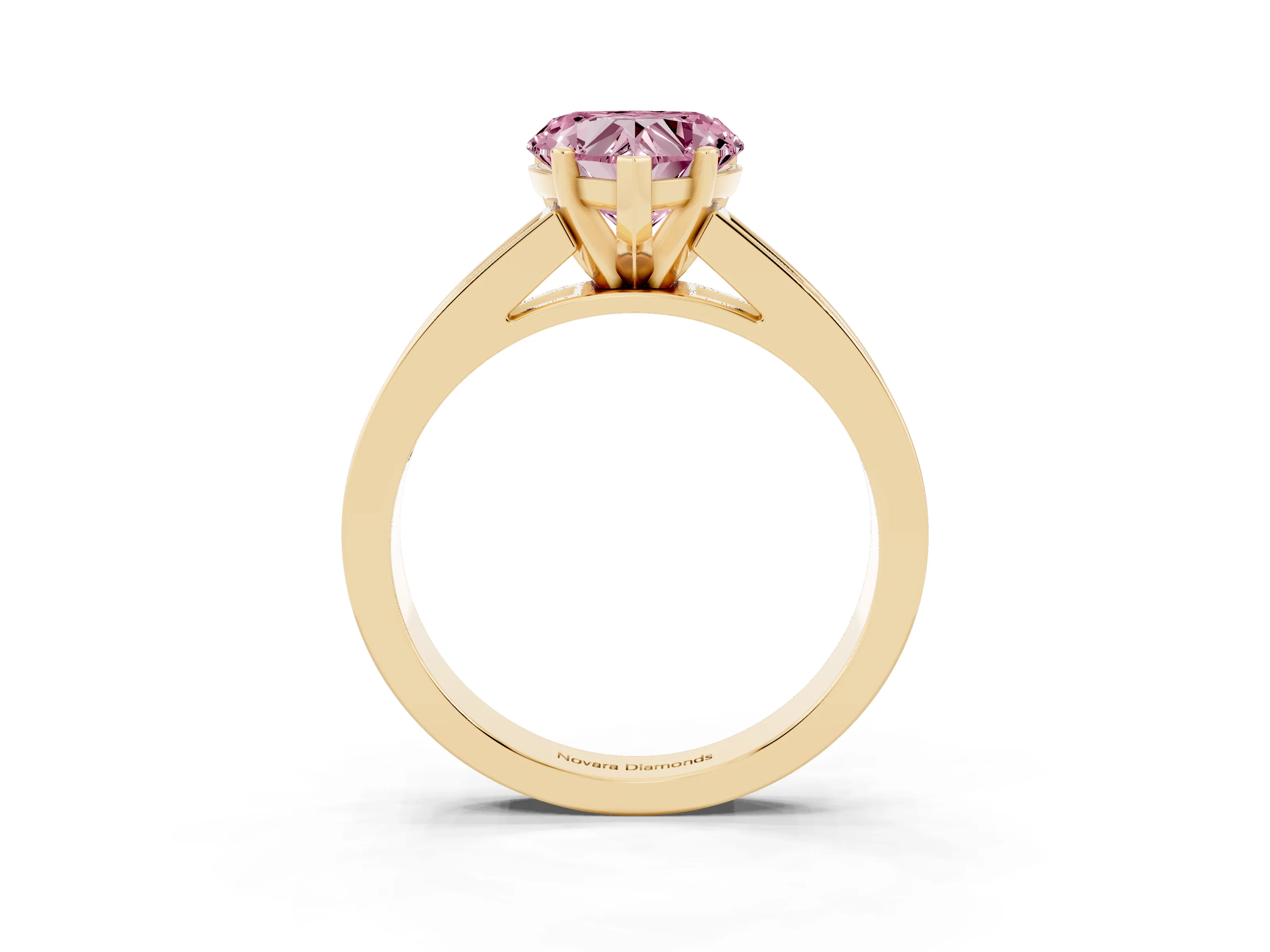 Fancy Pink Heart Cut Diamond Solitaire Ring Set in Yellow gold with Channel-Set Band and Prong Setting
