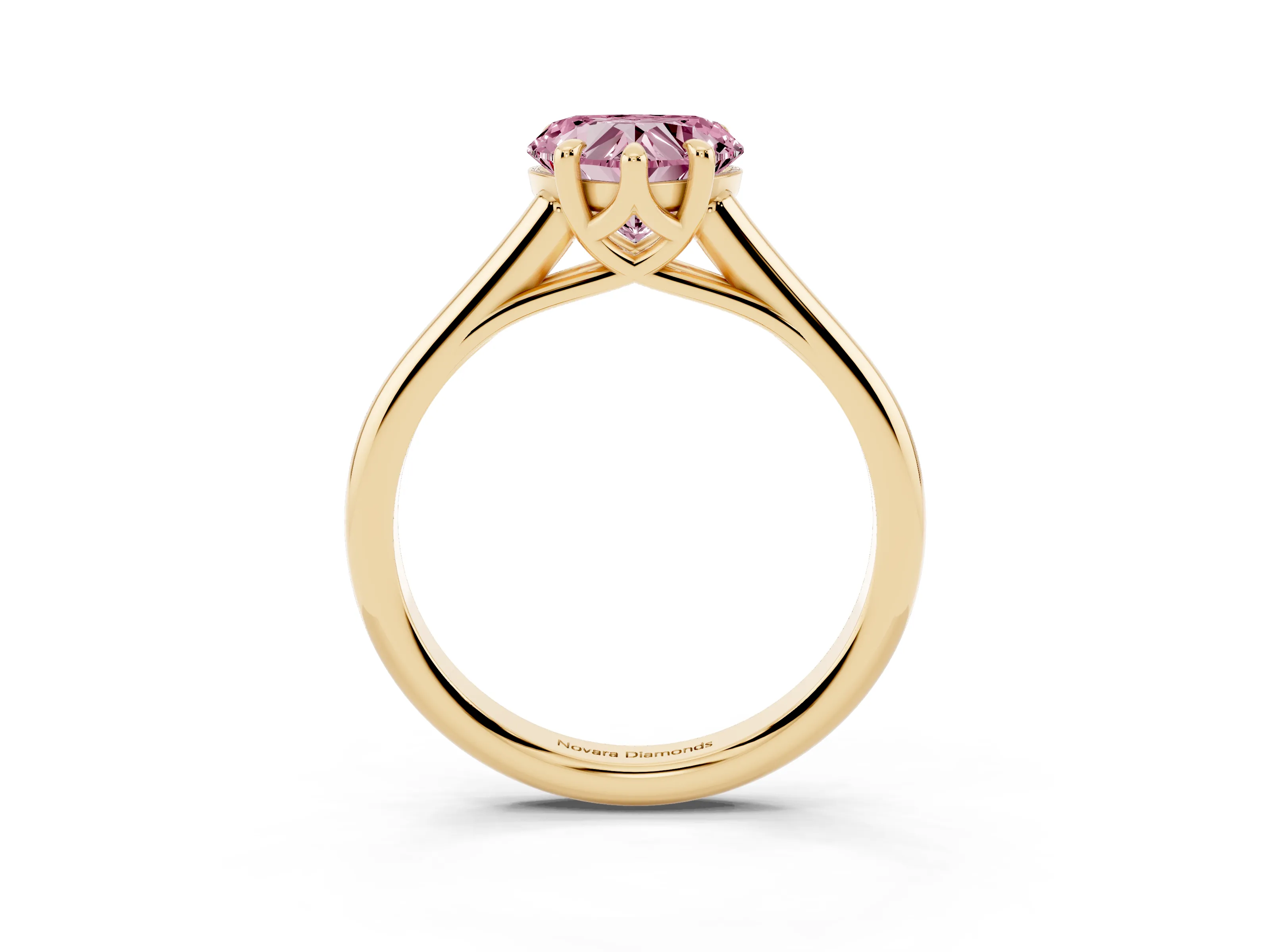 Fancy Pink Heart Cut Diamond Solitaire Engagement Ring Set in Yellow gold with Prong Setting and Plain Classic Band