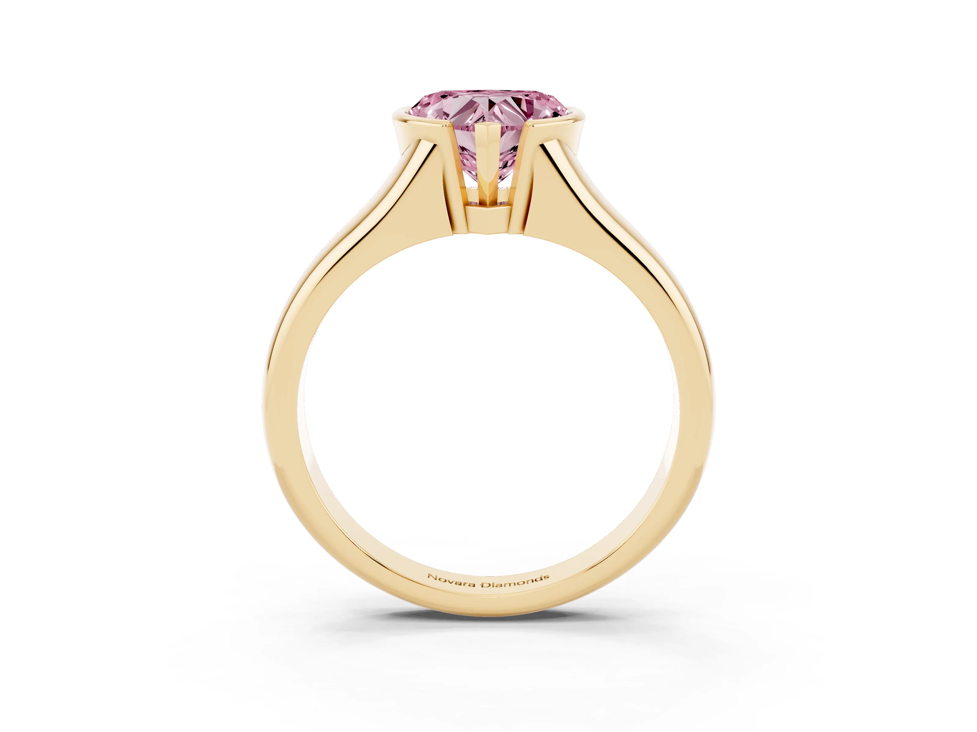Fancy Pink Heart Cut Diamond Solitaire Tension Set Ring Set in Yellow gold with Split Shank Band