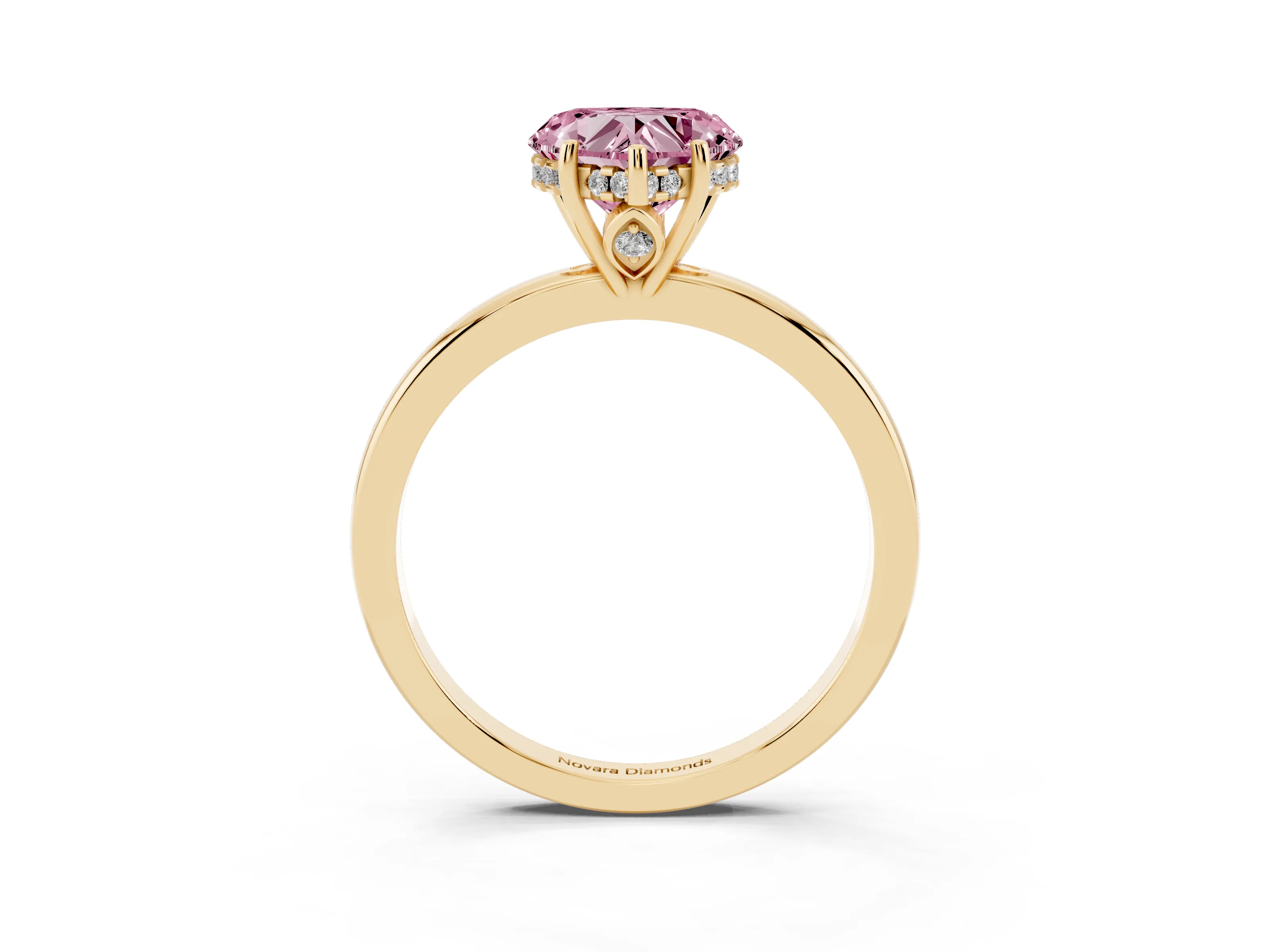 Fancy Pink Heart Cut Diamond Solitaire Ring Set in Yellow gold with Plain Band and Prong Setting