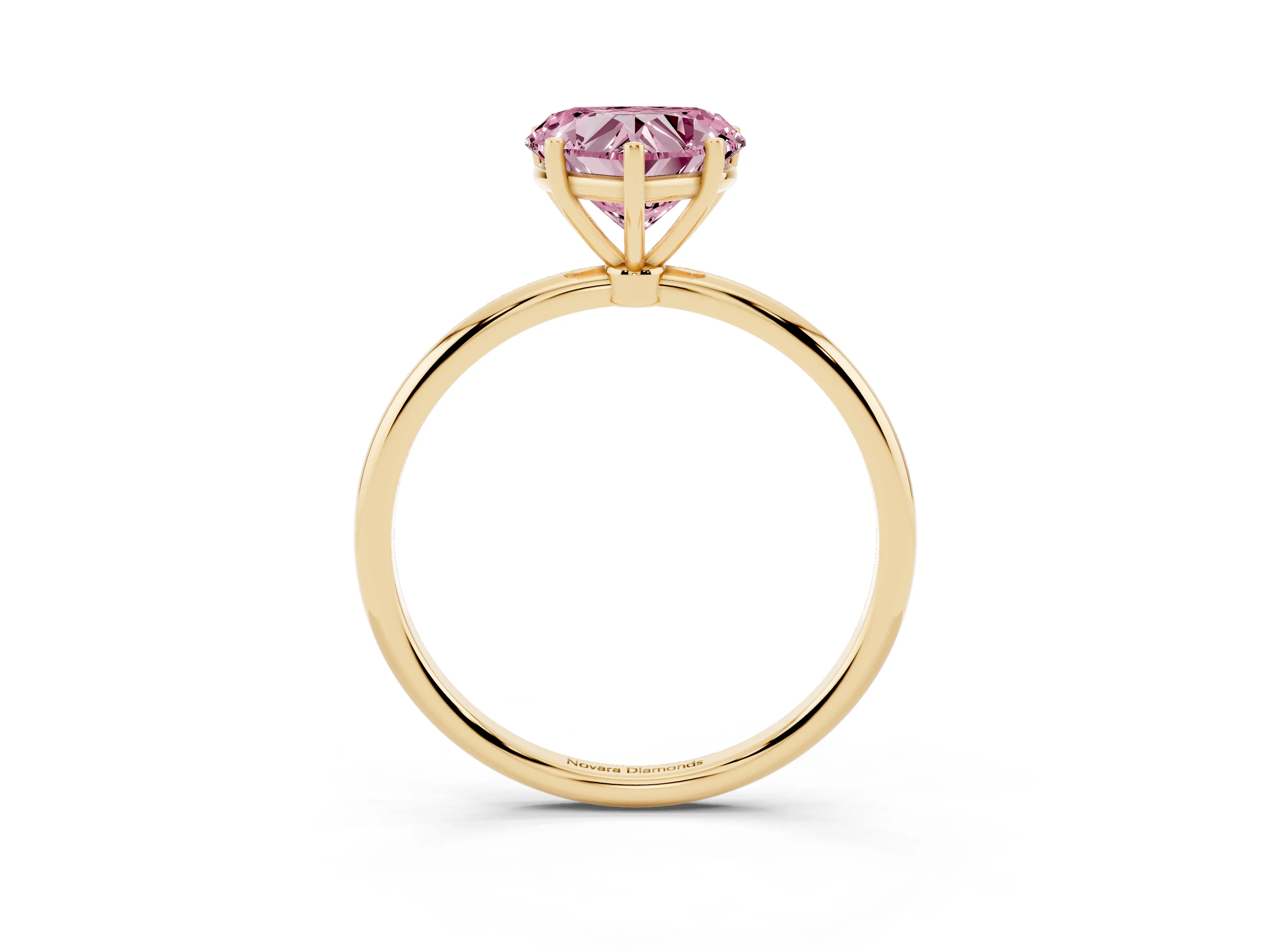 Fancy Pink Heart Cut Diamond Solitaire Engagement Ring Set in Yellow gold with Thin Band and Prong Setting