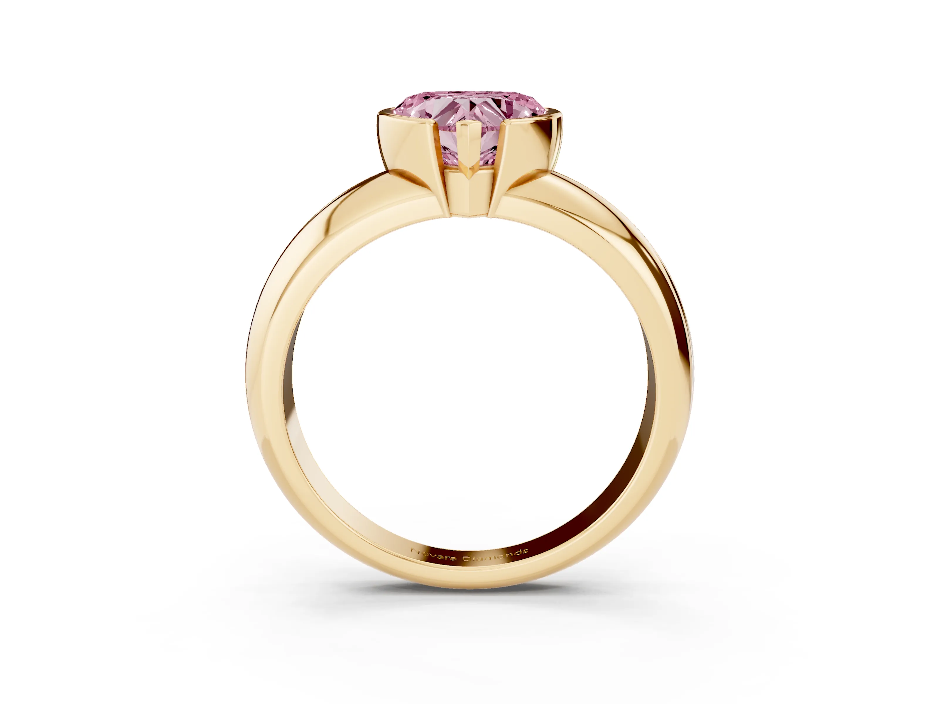 Fancy Pink Heart Cut Diamond Solitaire Tension Set Ring Set in Yellow gold with Wide Band