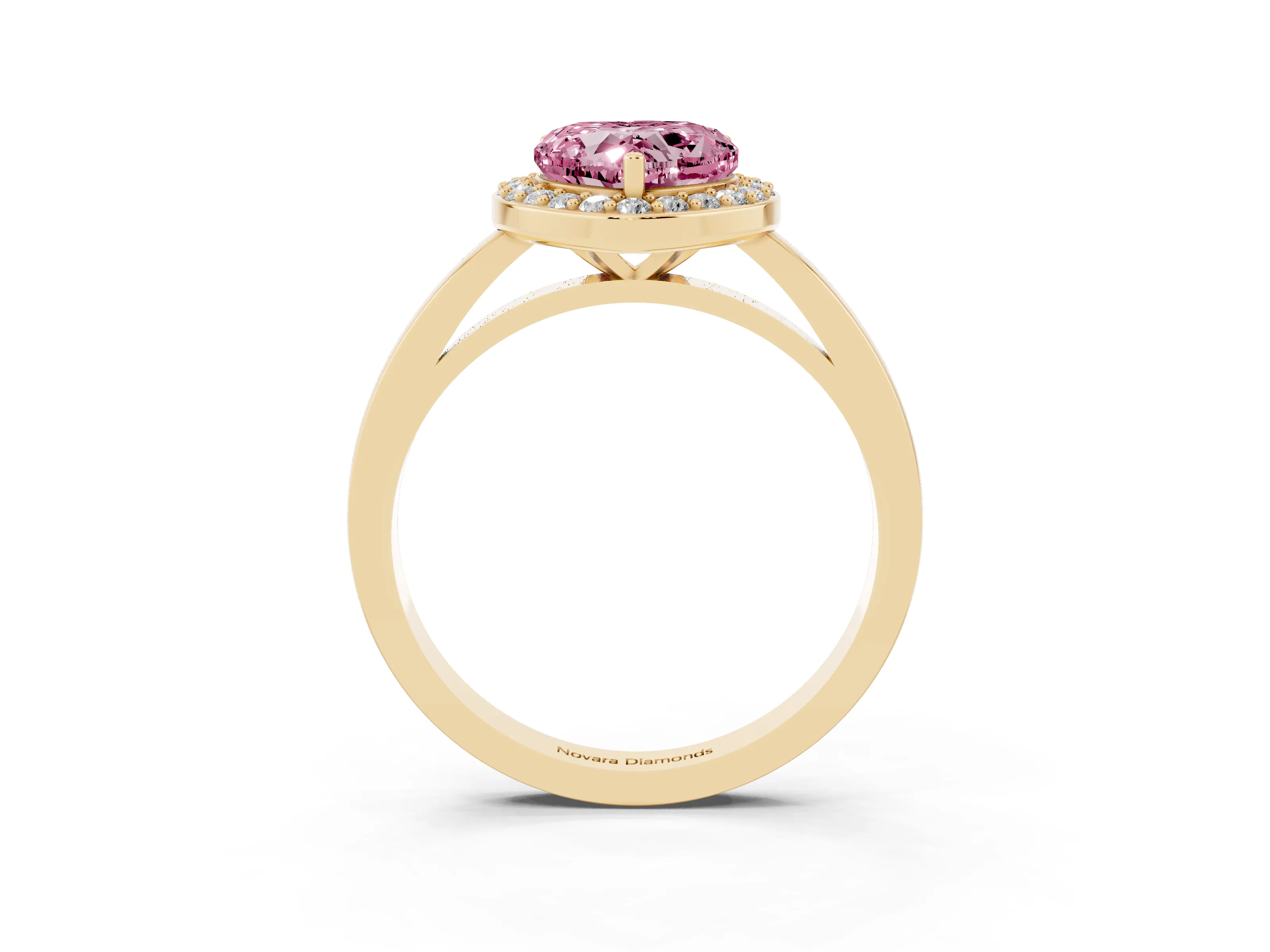 Fancy Pink Heart Cut Diamond Halo Ring Set in Yellow gold with Solitaire Band and Prong Setting