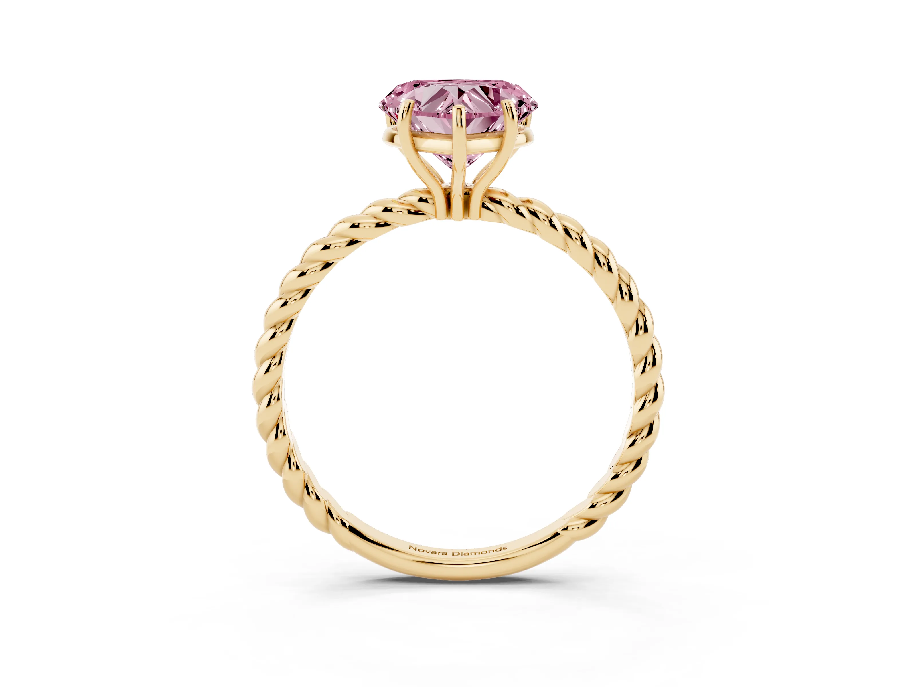 Fancy Pink Heart Cut Diamond Solitaire Ring Set in Yellow gold with Twist Band and Prong Setting