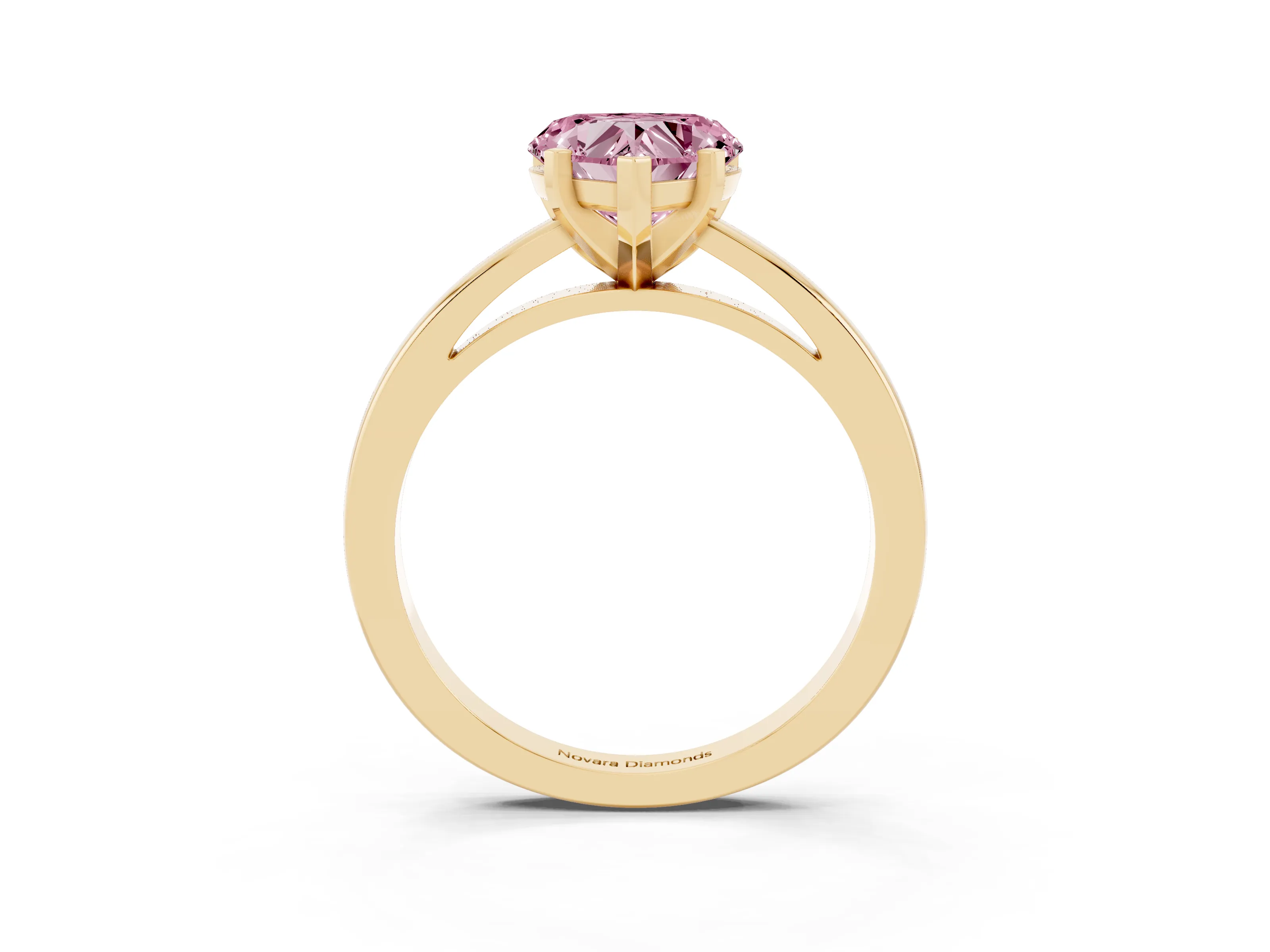 Fancy Pink Heart Cut Diamond Solitaire Engagement Ring Set in Yellow gold with Prong Setting on a Classic Band
