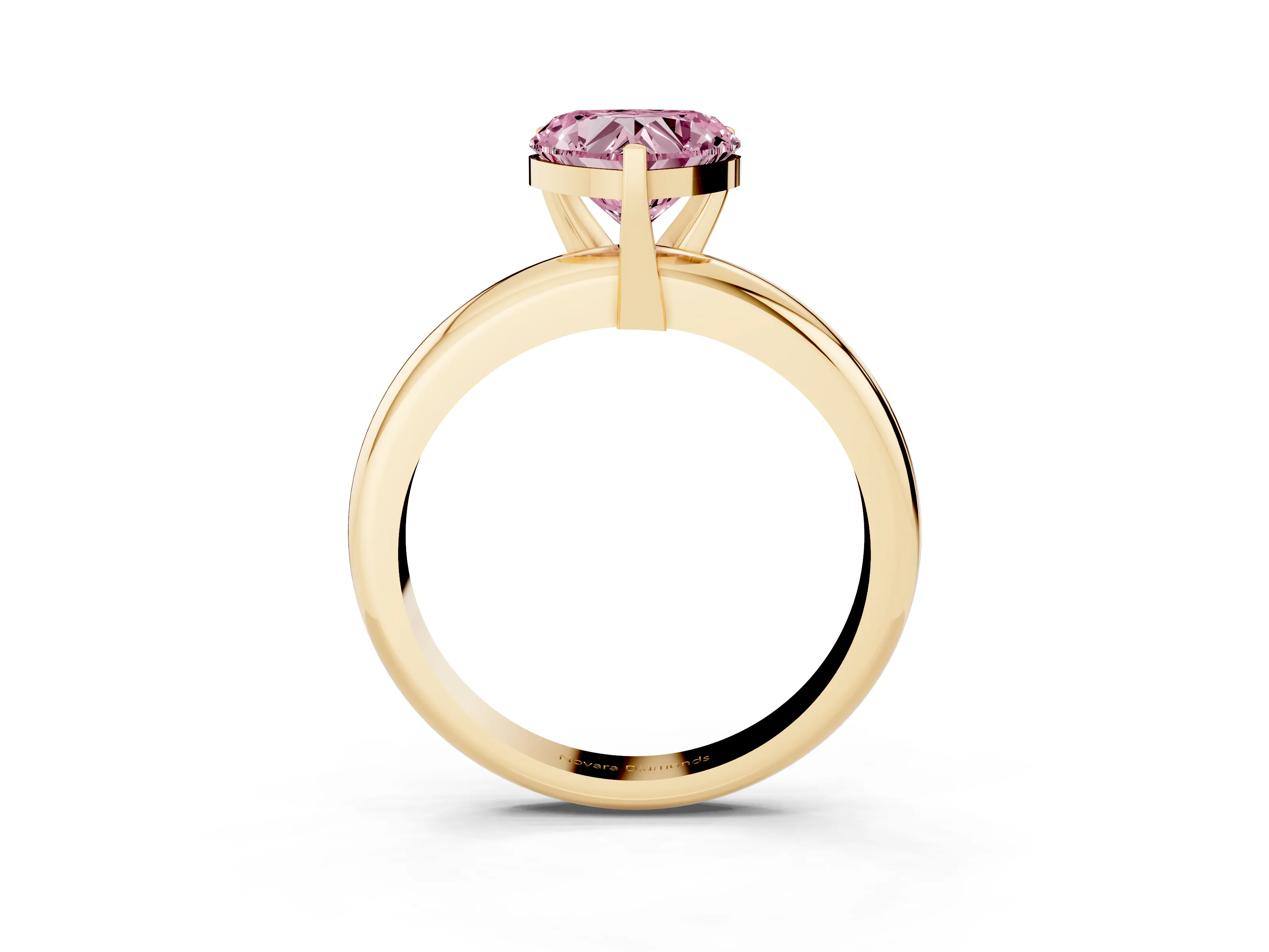 Fancy Pink Heart Cut Diamond Solitaire Engagement Ring Set in Yellow gold with Round Band and Prong Setting