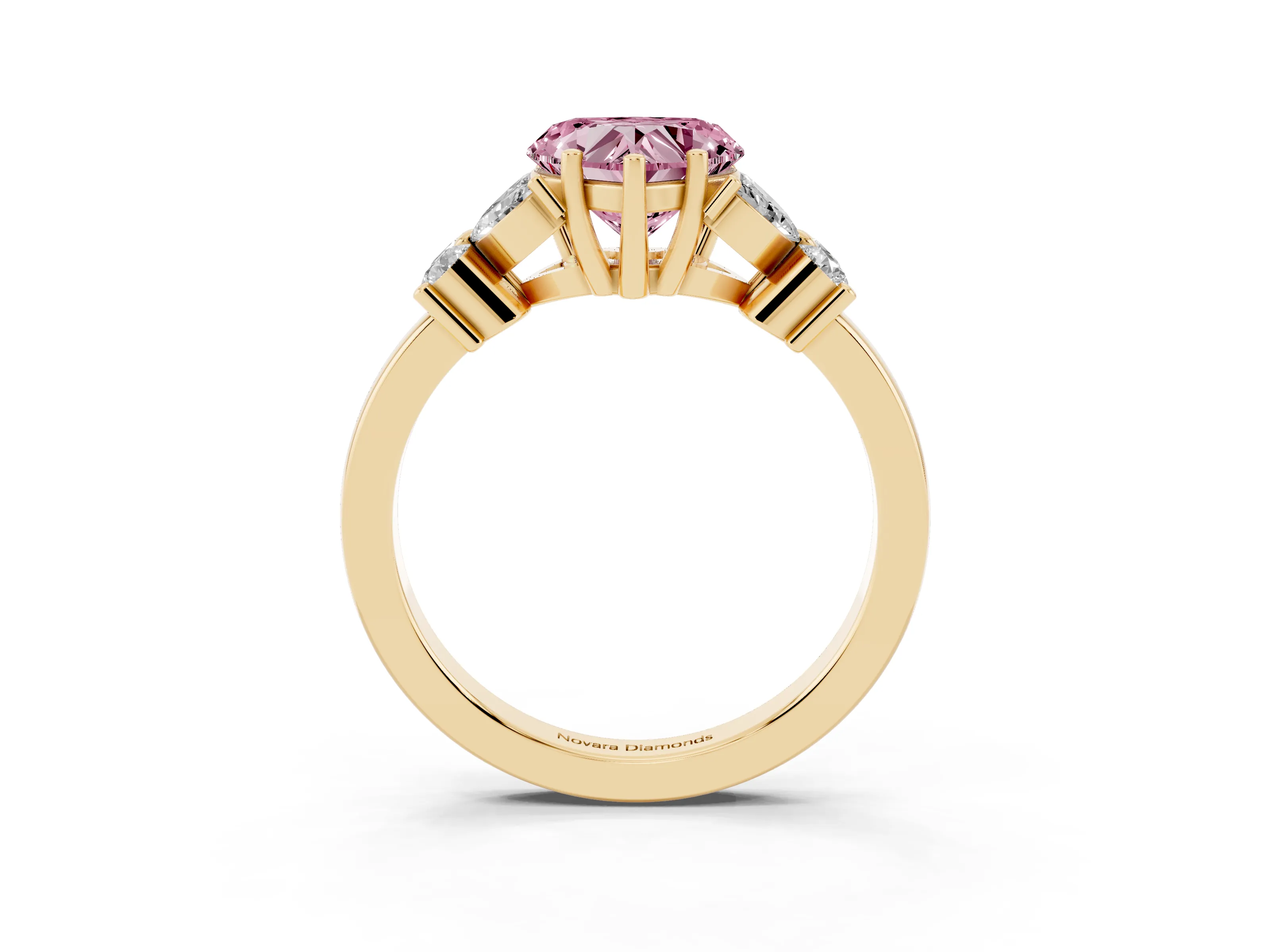 Fancy Pink Heart Cut Diamond Floral Cluster Ring Set in Yellow gold with Marquise Petals and Prong Setting