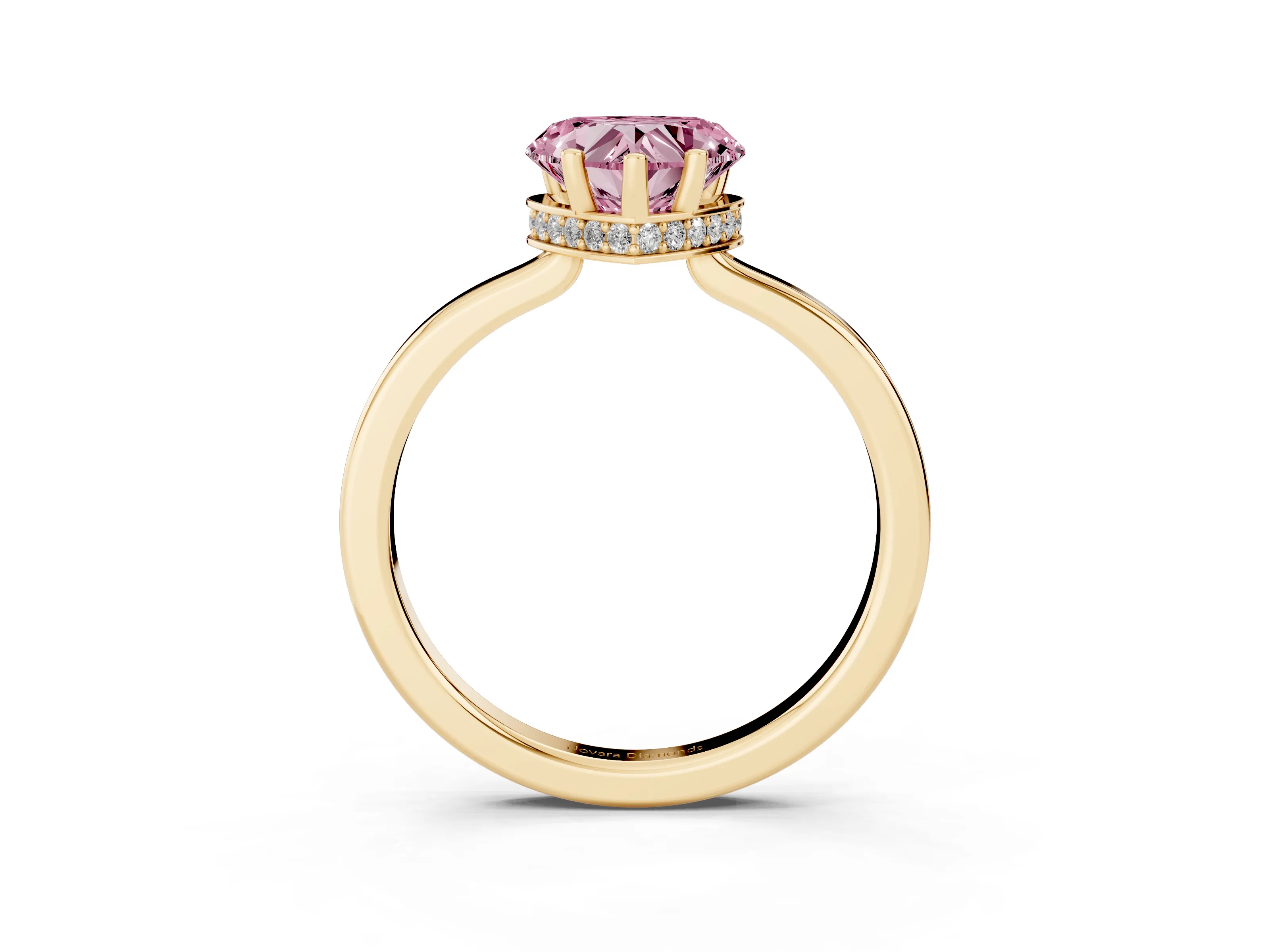 Fancy Pink Heart Cut Diamond Solitaire Engagement Ring Set in Yellow gold with Prong Setting on a Plain Band