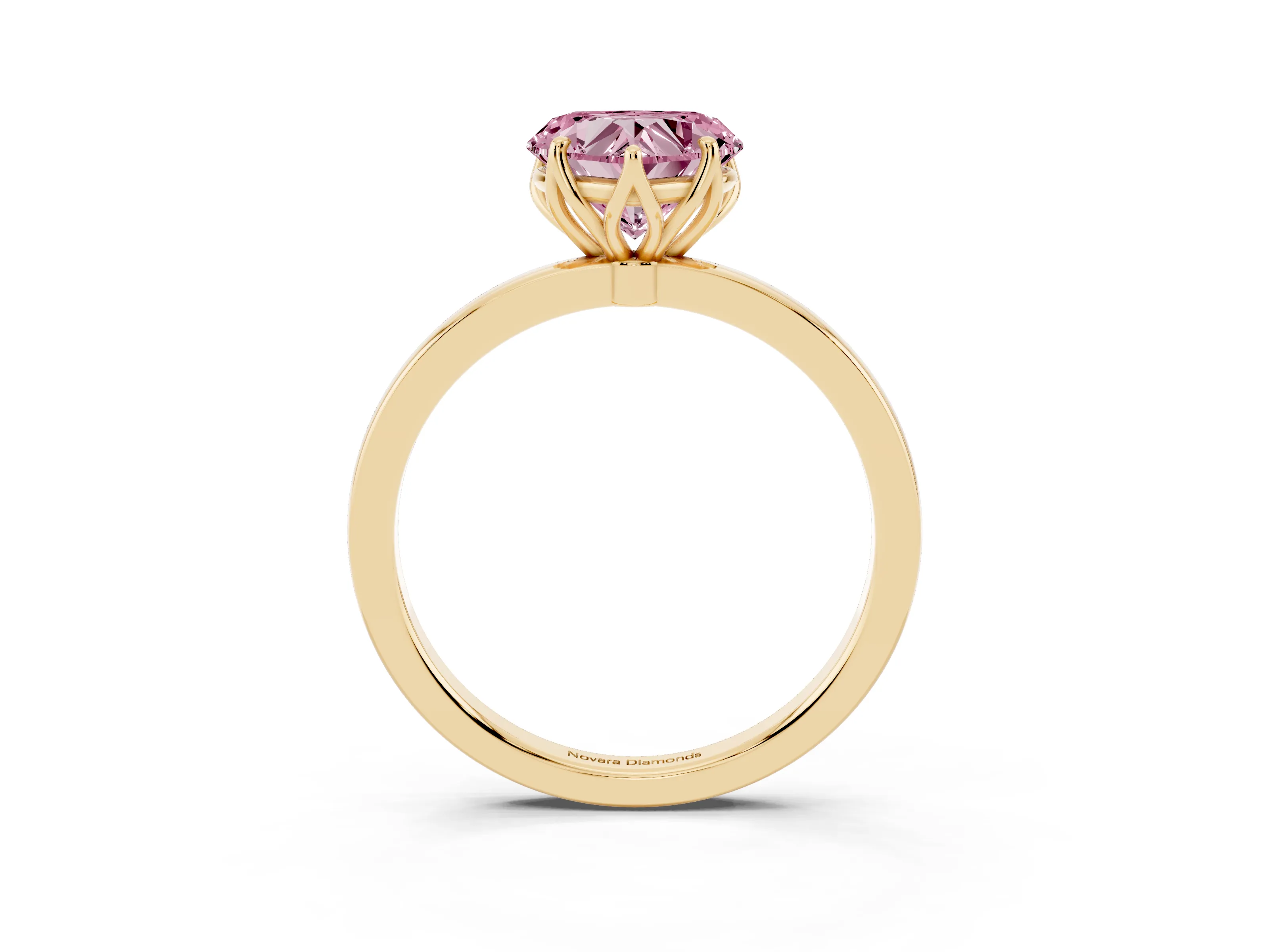 Fancy Pink Heart Cut Diamond Solitaire Ring Set in Yellow gold with Prong Setting and Thin Polished Band