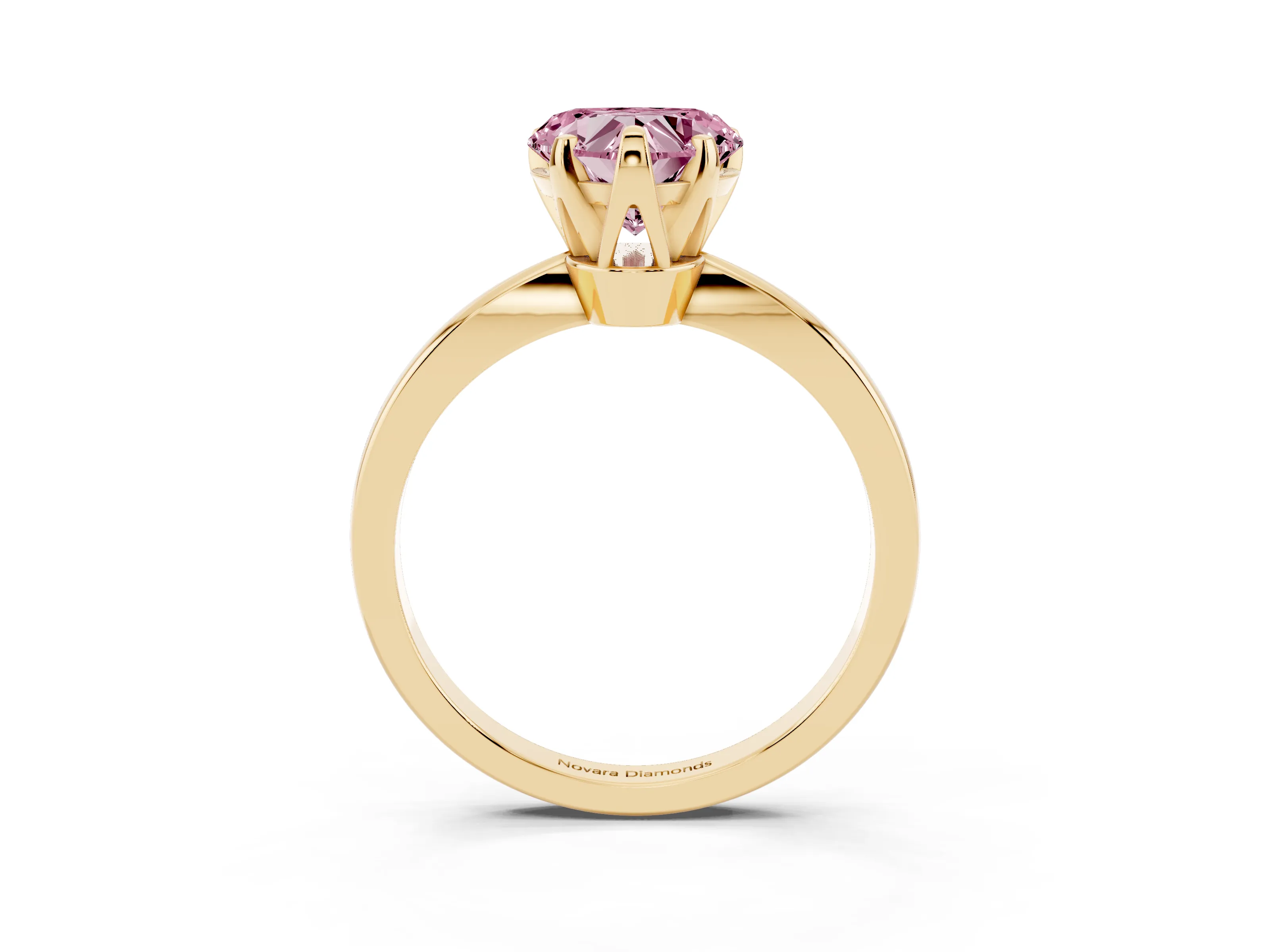 Fancy Pink Heart Cut Diamond Solitaire Engagement Ring Set in Yellow gold with Slim Tapered Solitaire Band
