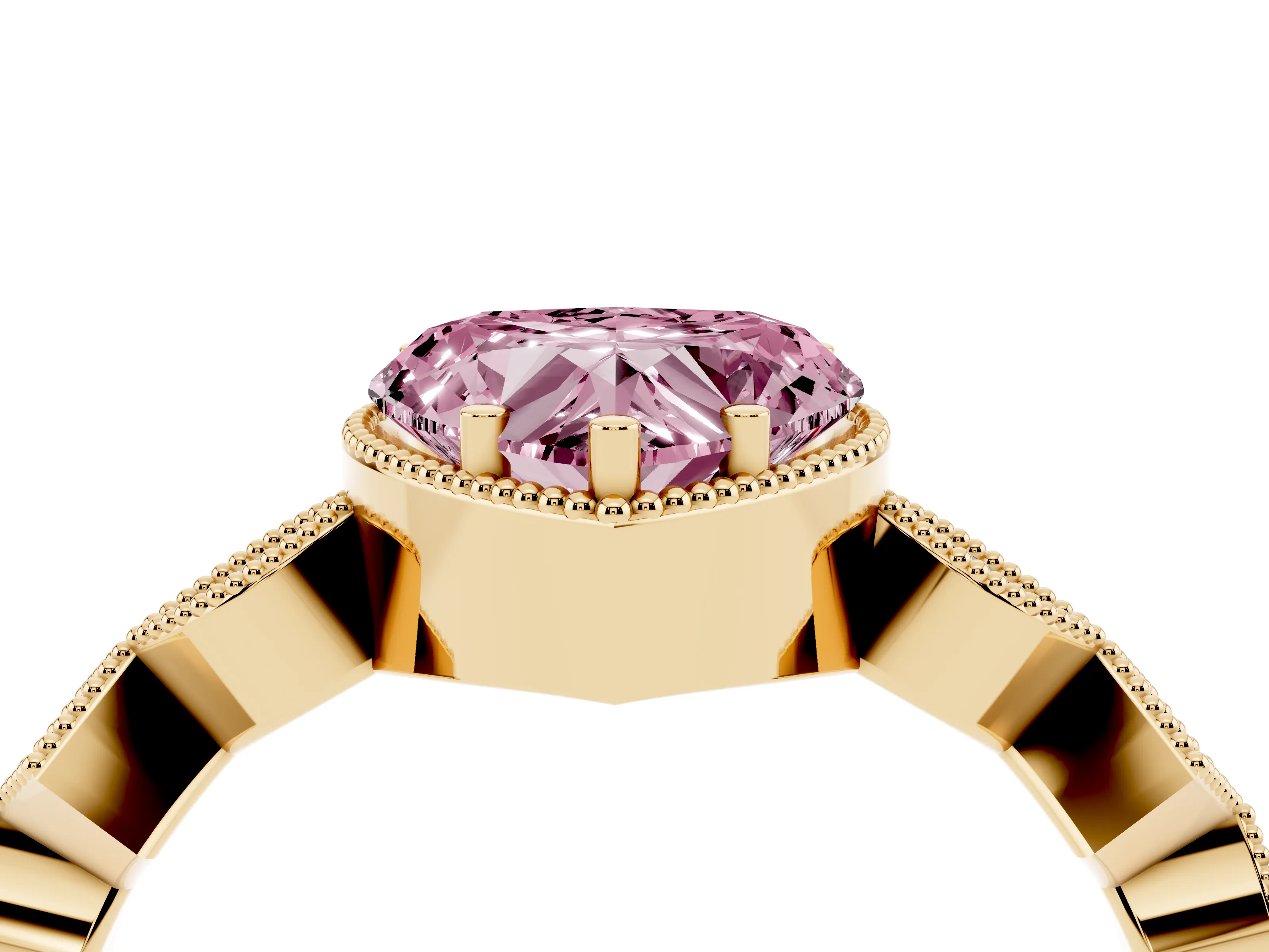Fancy Pink Heart Cut Diamond Milgrain Marquise Twist Band Ring Set in Yellow gold with Prong Setting