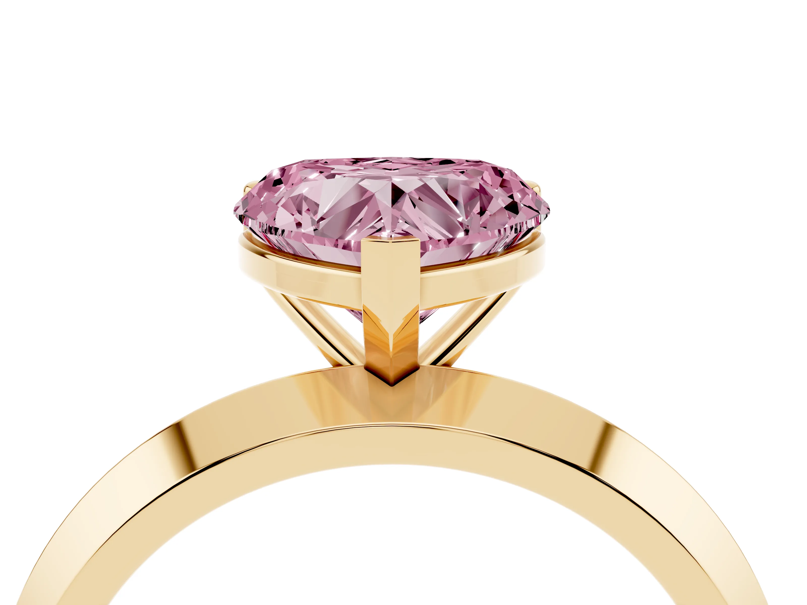 Fancy Pink Heart Cut Diamond Solitaire Engagement Ring Set in Yellow gold with Flat Band and Prong Setting