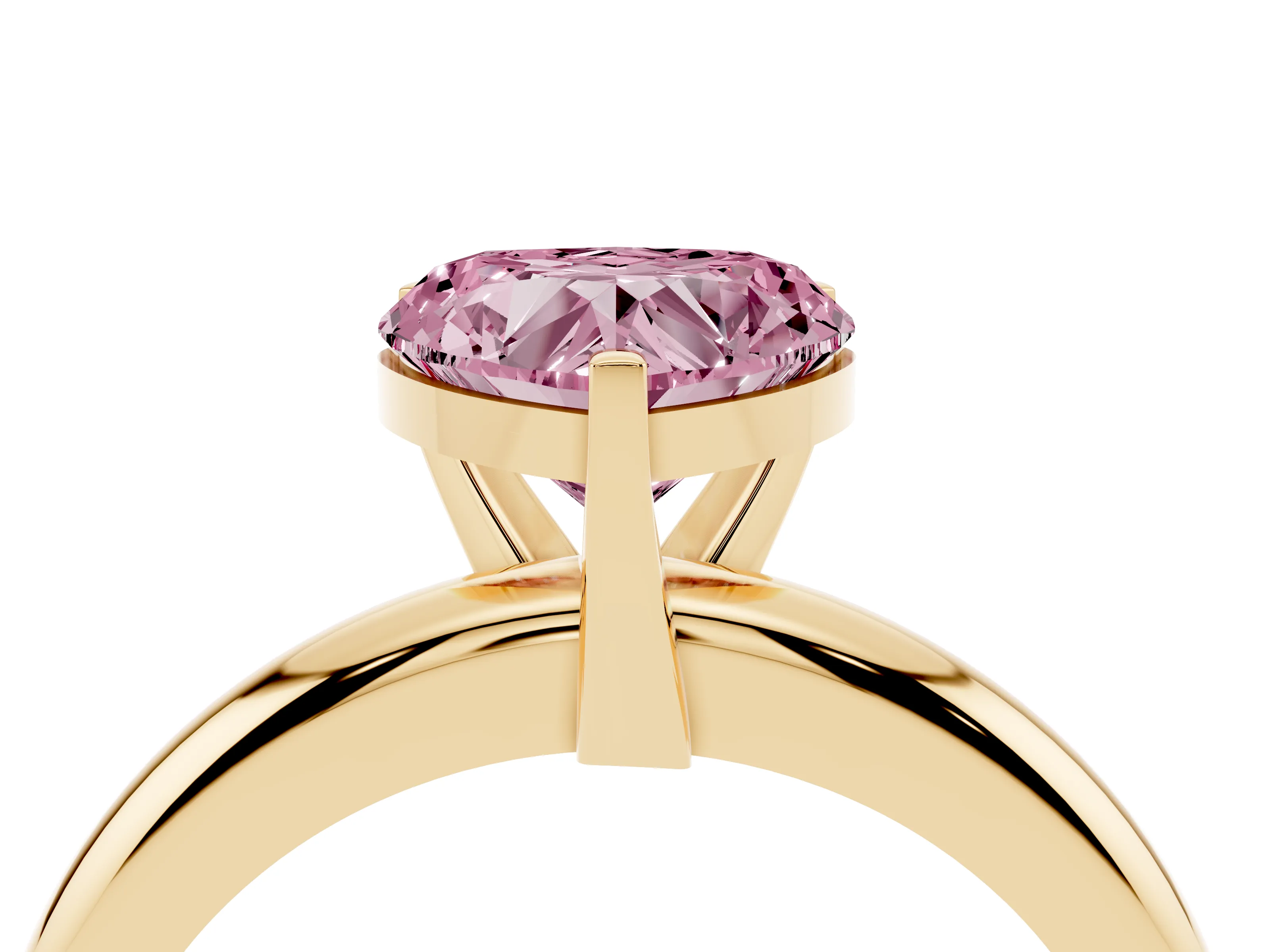 Fancy Pink Heart Cut Diamond Solitaire Engagement Ring Set in Yellow gold with Round Band and Prong Setting