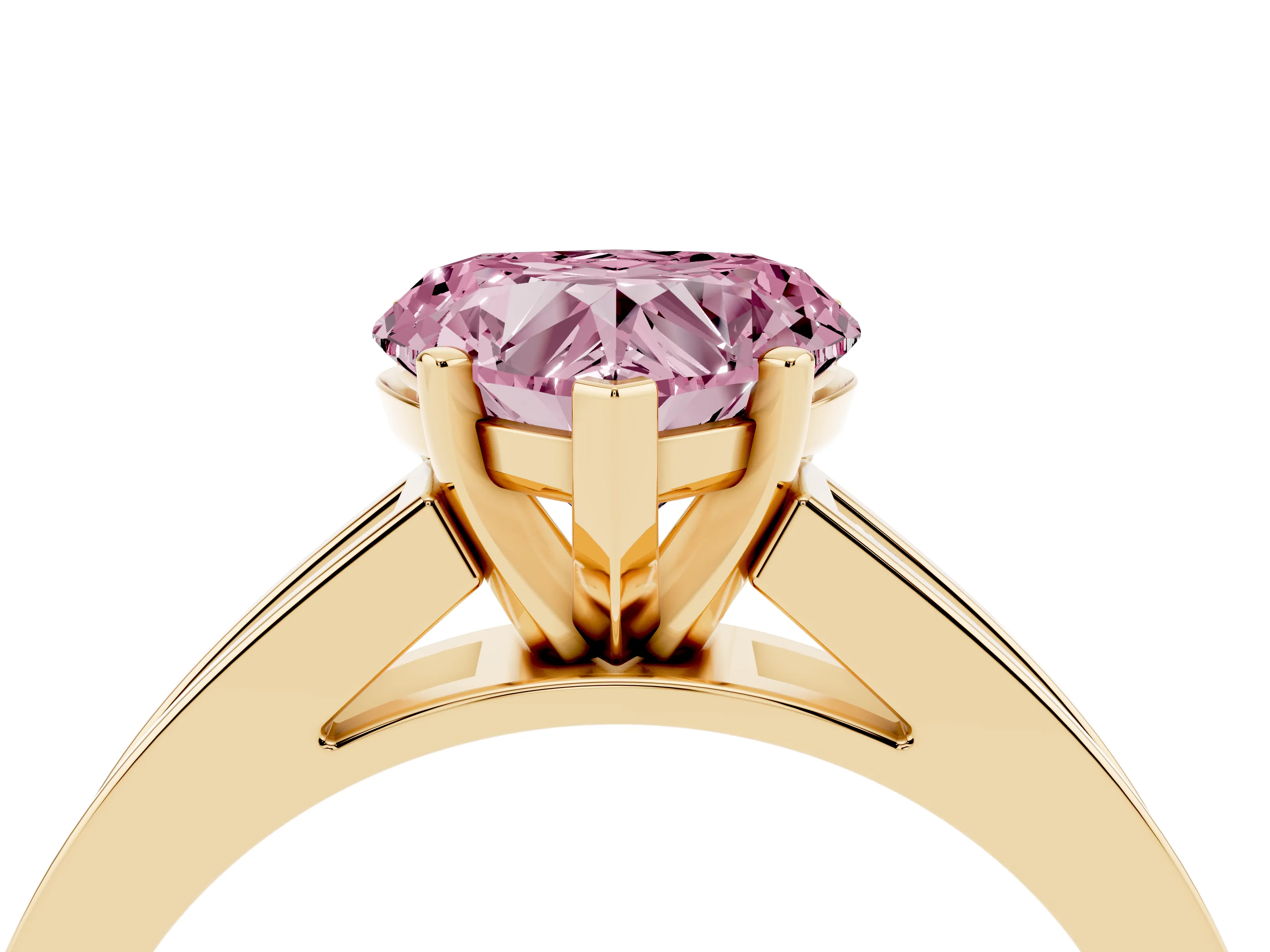 Fancy Pink Heart Cut Diamond Solitaire Ring Set in Yellow gold with Channel-Set Band and Prong Setting
