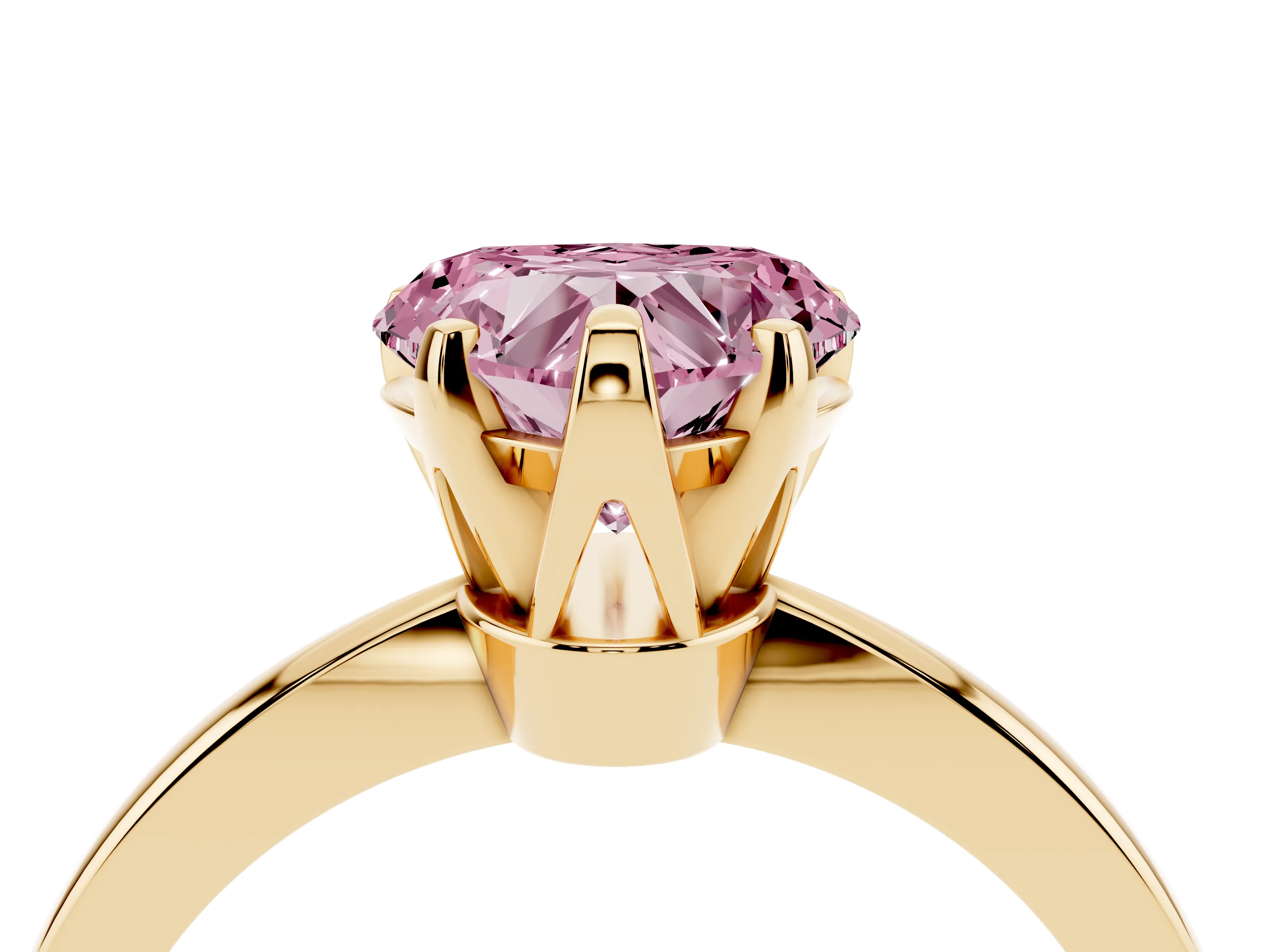 Fancy Pink Heart Cut Diamond Solitaire Engagement Ring Set in Yellow gold with Slim Tapered Solitaire Band