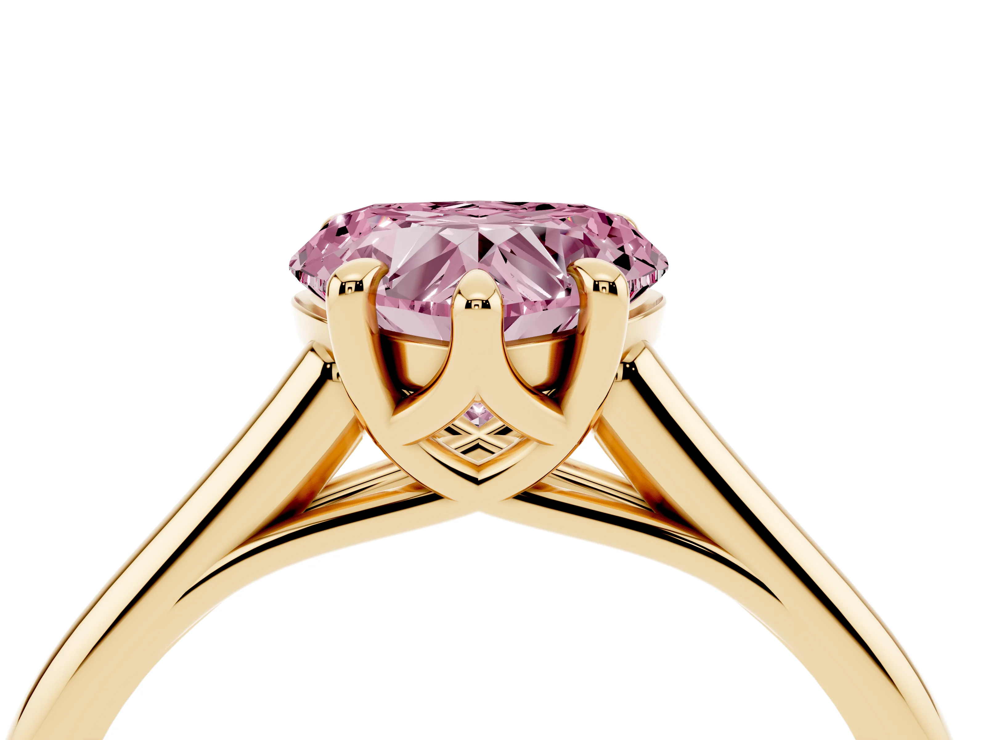 Fancy Pink Heart Cut Diamond Solitaire Engagement Ring Set in Yellow gold with Prong Setting and Plain Classic Band
