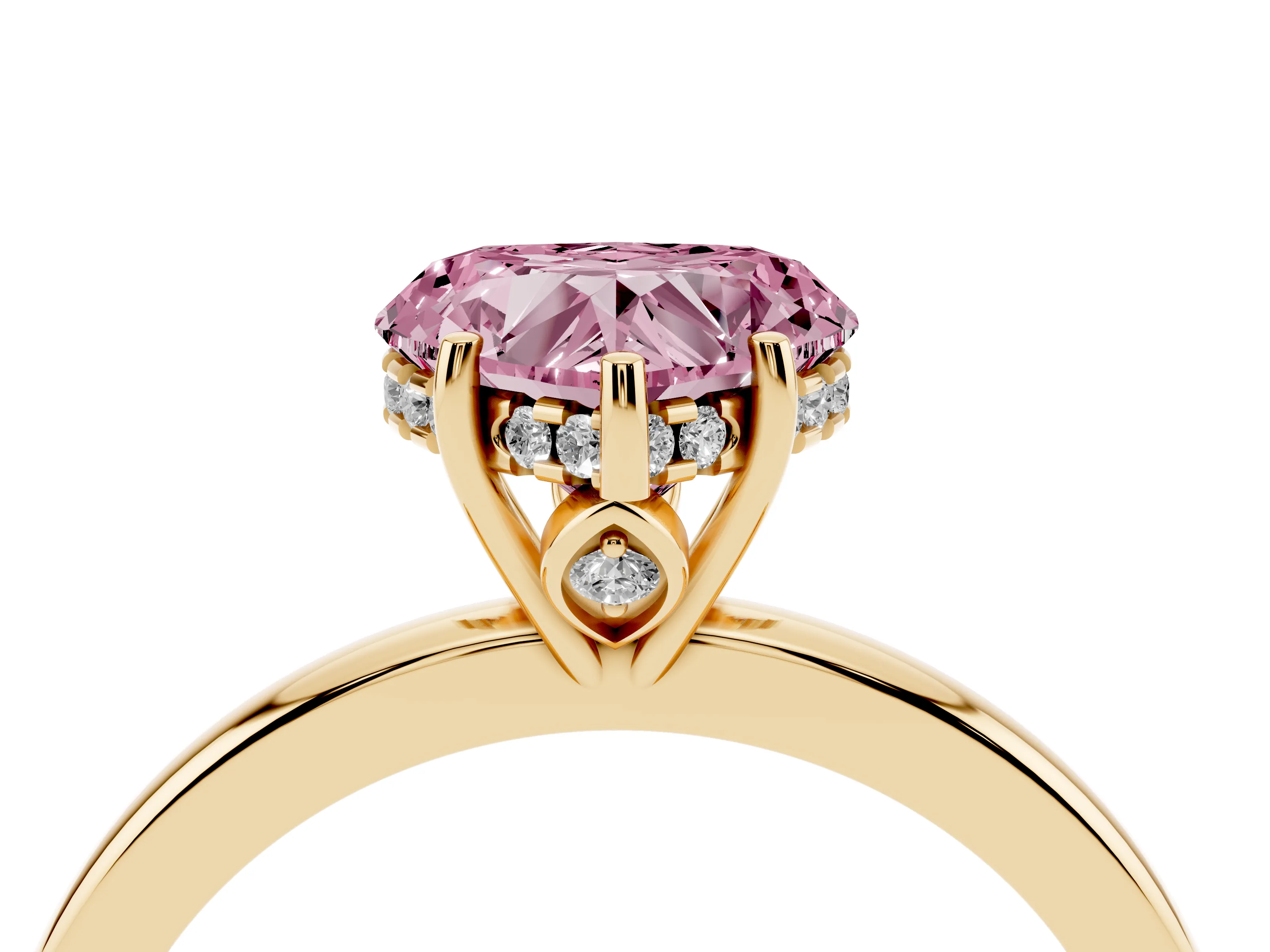 Fancy Pink Heart Cut Diamond Solitaire Ring Set in Yellow gold with Plain Band and Prong Setting