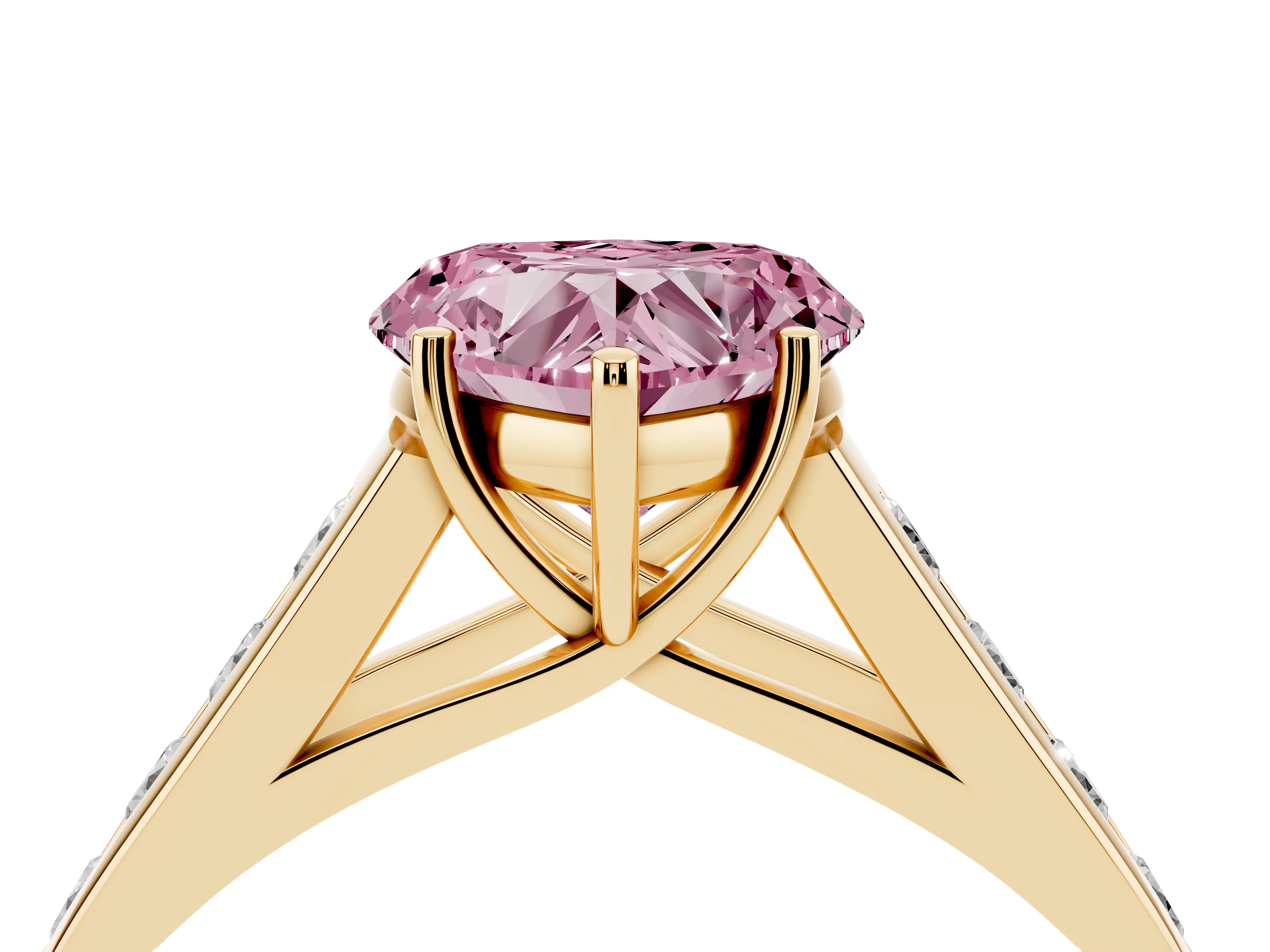 Fancy Pink Heart Cut Diamond Solitaire Channel-Set Engagement Ring Set in Yellow gold with Prong Setting