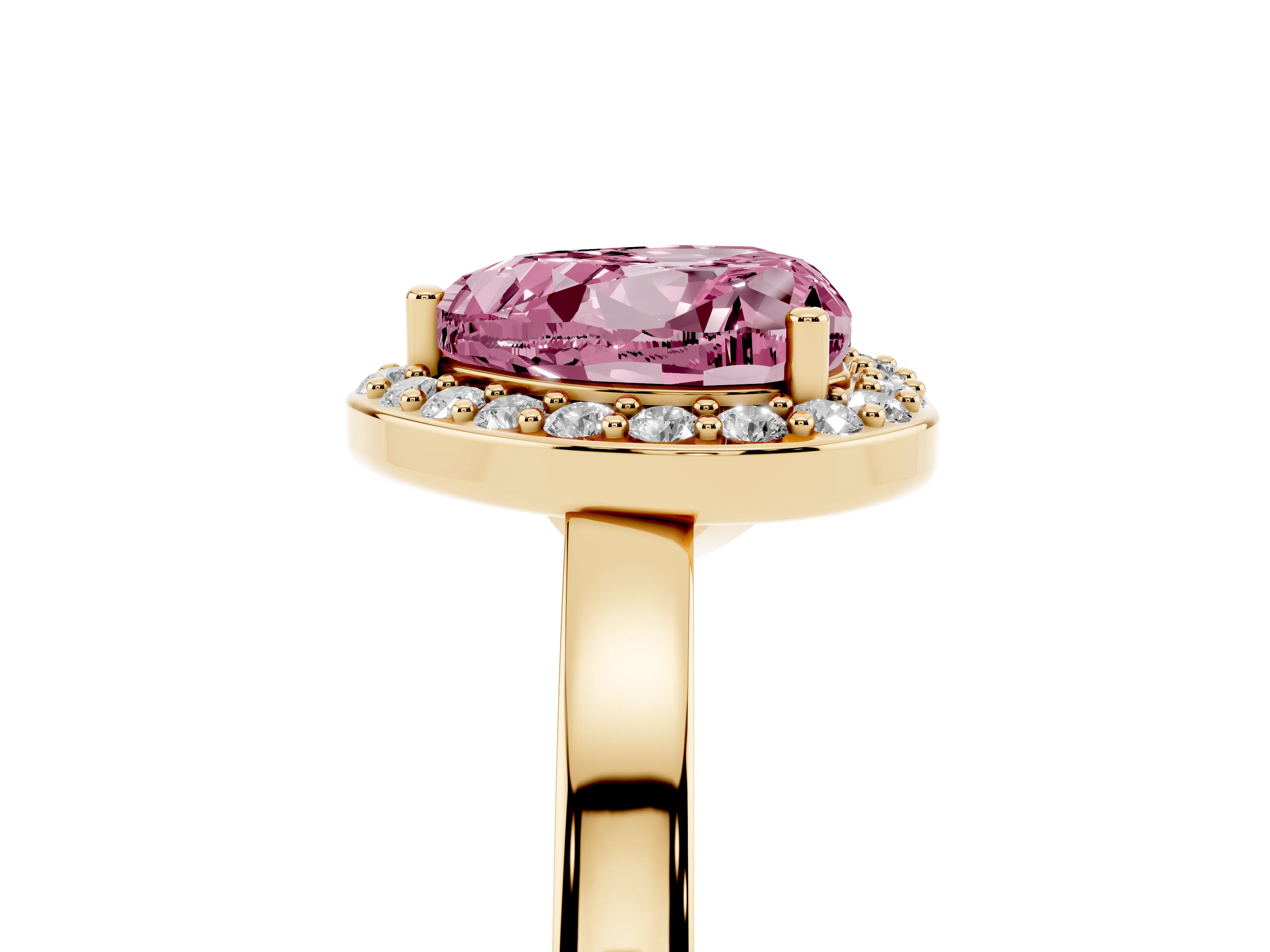 Fancy Pink Heart Cut Diamond Halo Ring Set in Yellow gold with Solitaire Band and Prong Setting