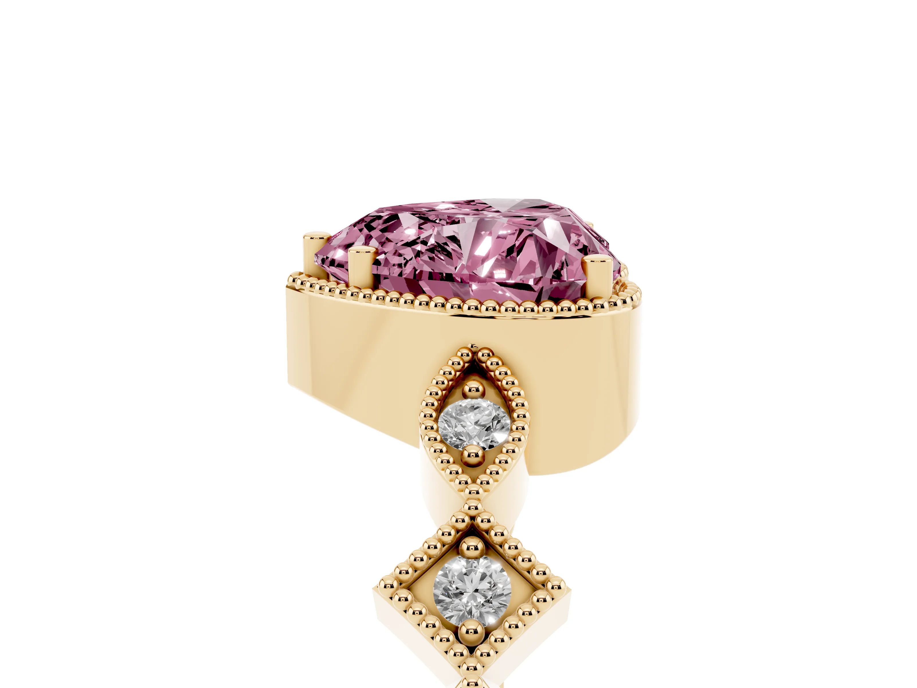 Fancy Pink Heart Cut Diamond Milgrain Marquise Twist Band Ring Set in Yellow gold with Prong Setting