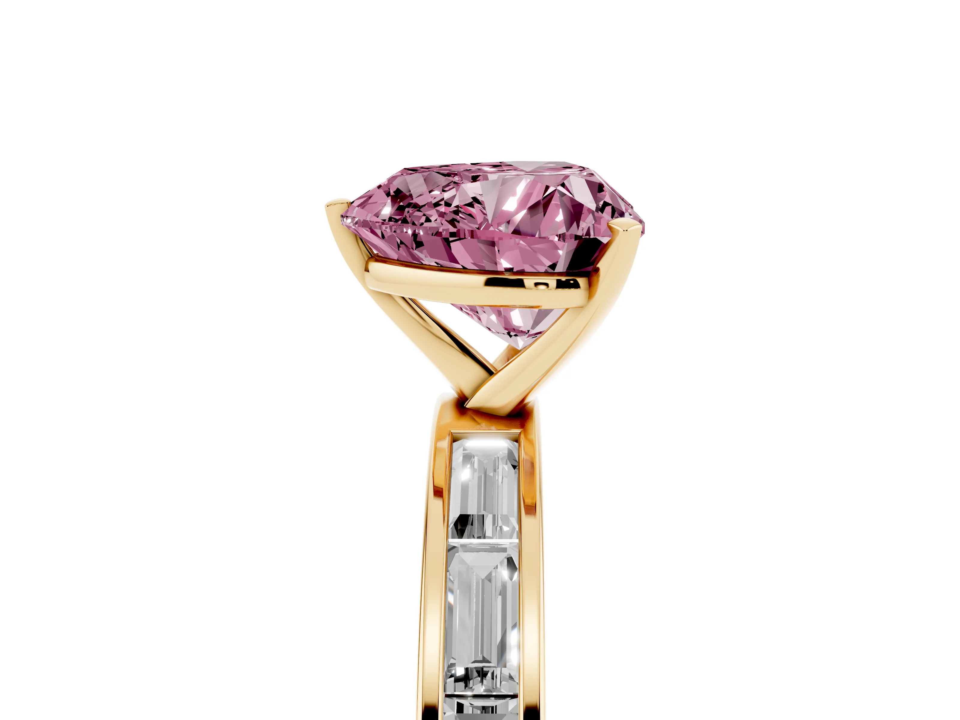 Heart-Shaped Channel Set Engagement Ring Setting for a Fancy Pink Lab-Grown Diamond | Yellow Gold