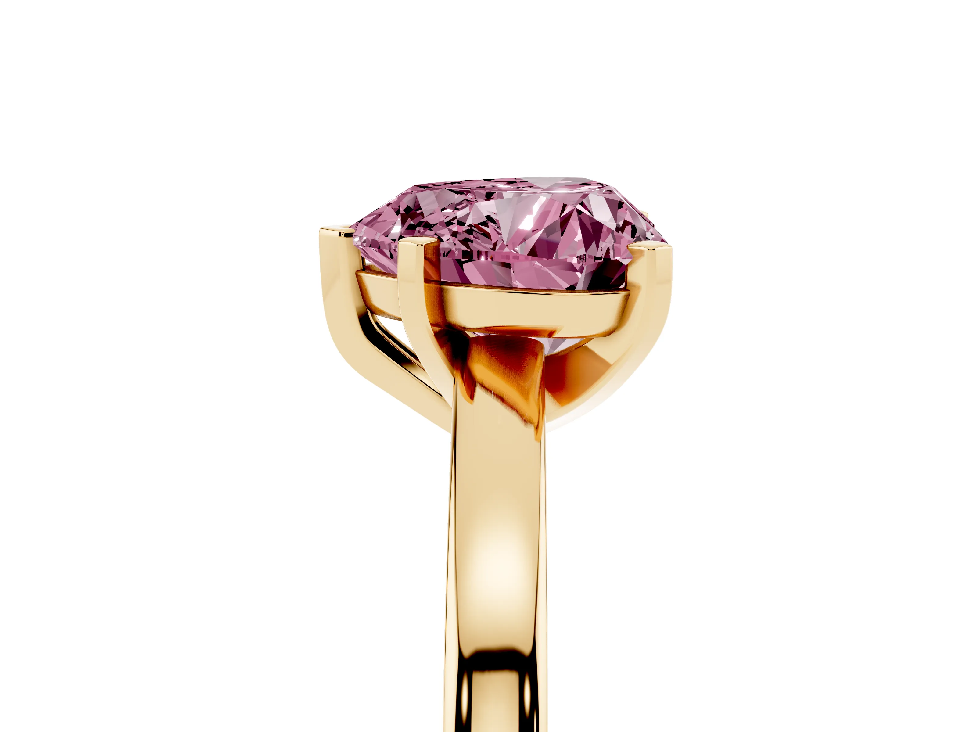 Fancy Pink Heart Cut Diamond Solitaire Engagement Ring Set in Yellow gold with Prong Setting on a Classic Band