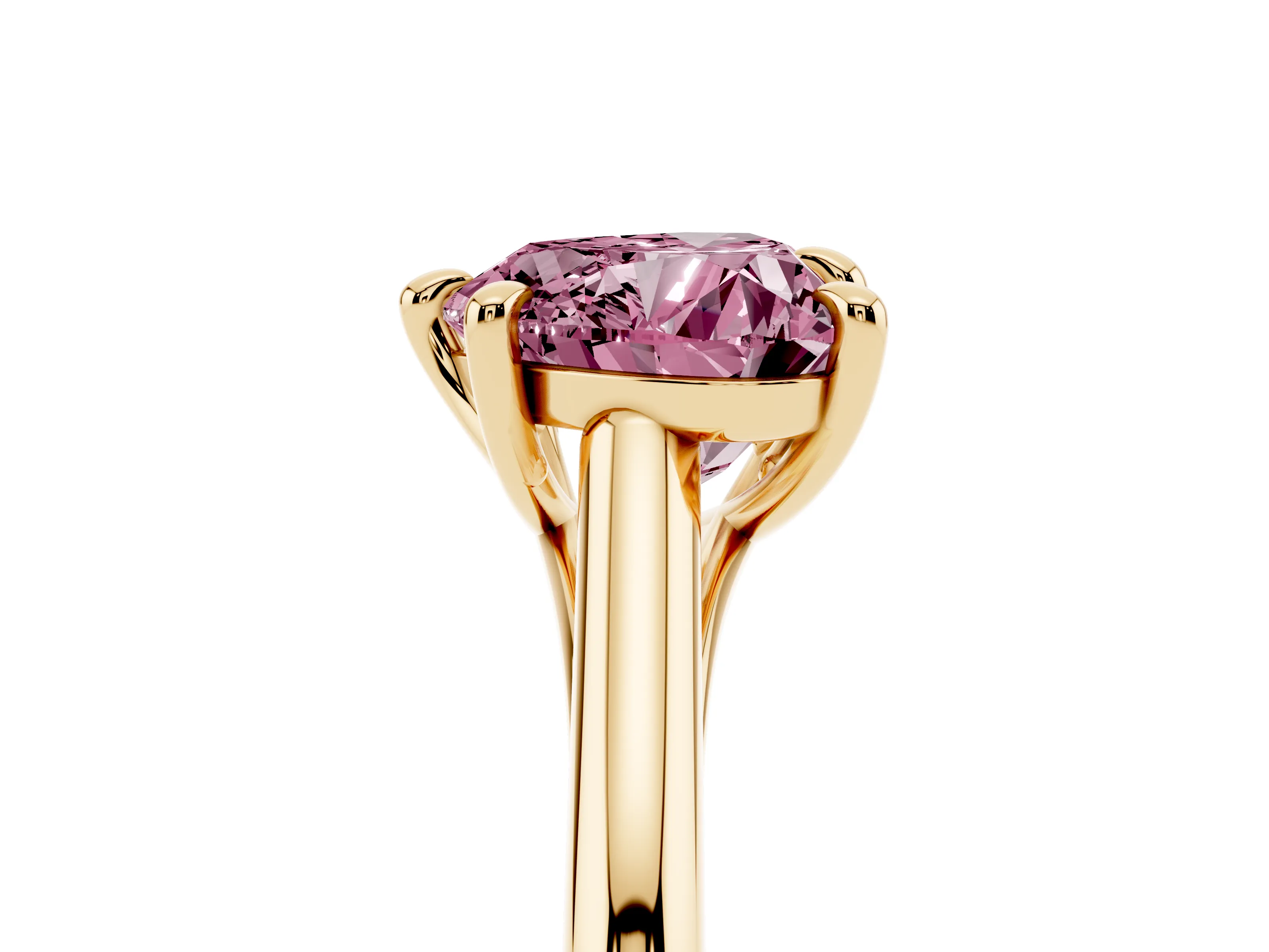 Fancy Pink Heart Cut Diamond Solitaire Engagement Ring Set in Yellow gold with Prong Setting and Plain Classic Band
