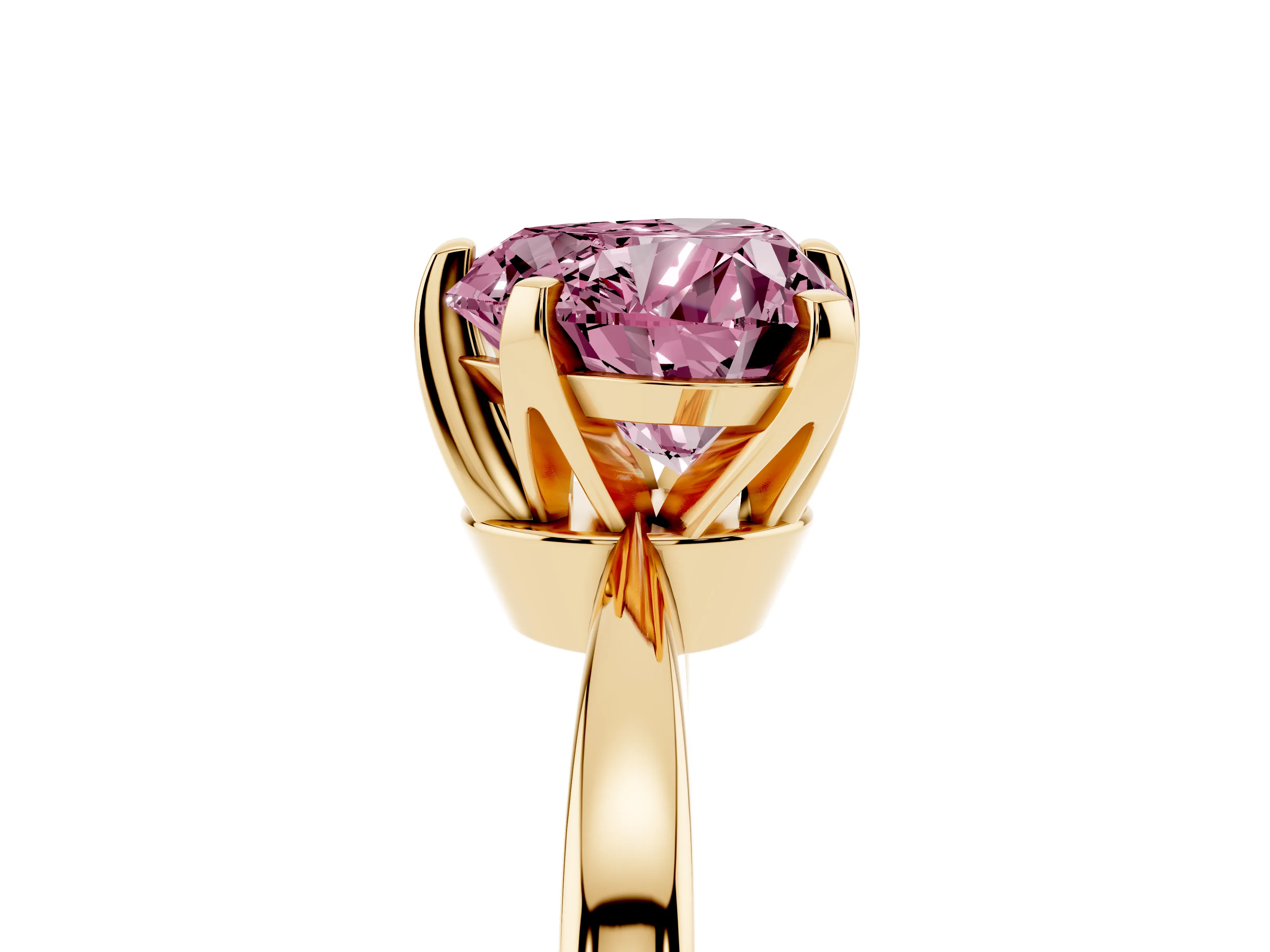 Fancy Pink Heart Cut Diamond Solitaire Engagement Ring Set in Yellow gold with Slim Tapered Solitaire Band