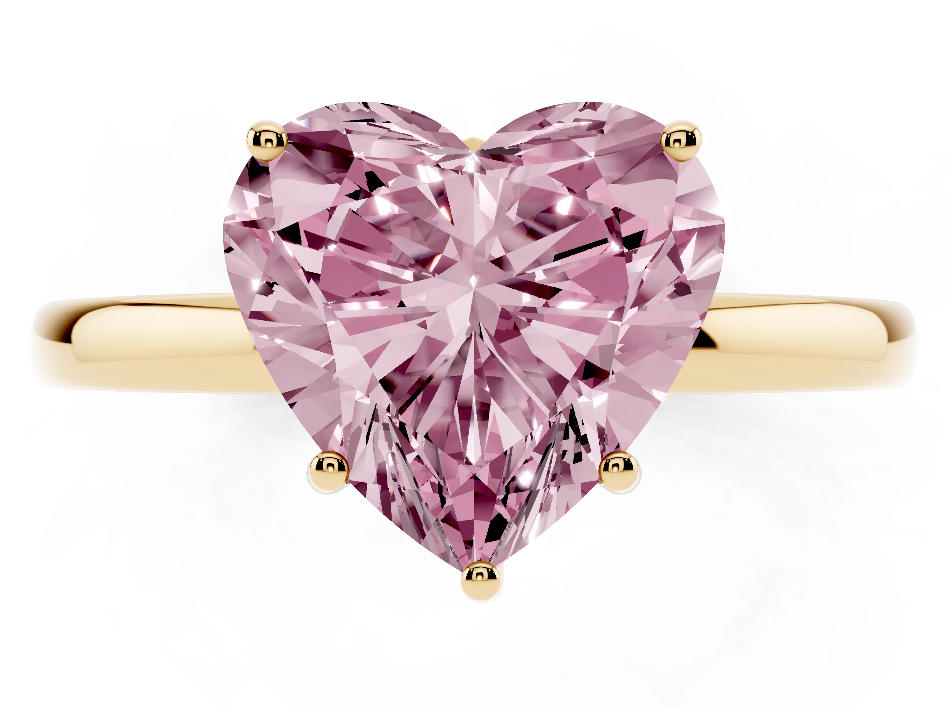 Fancy Pink Heart Cut Diamond Solitaire Ring Set in Yellow gold with Plain Band and Prong Setting