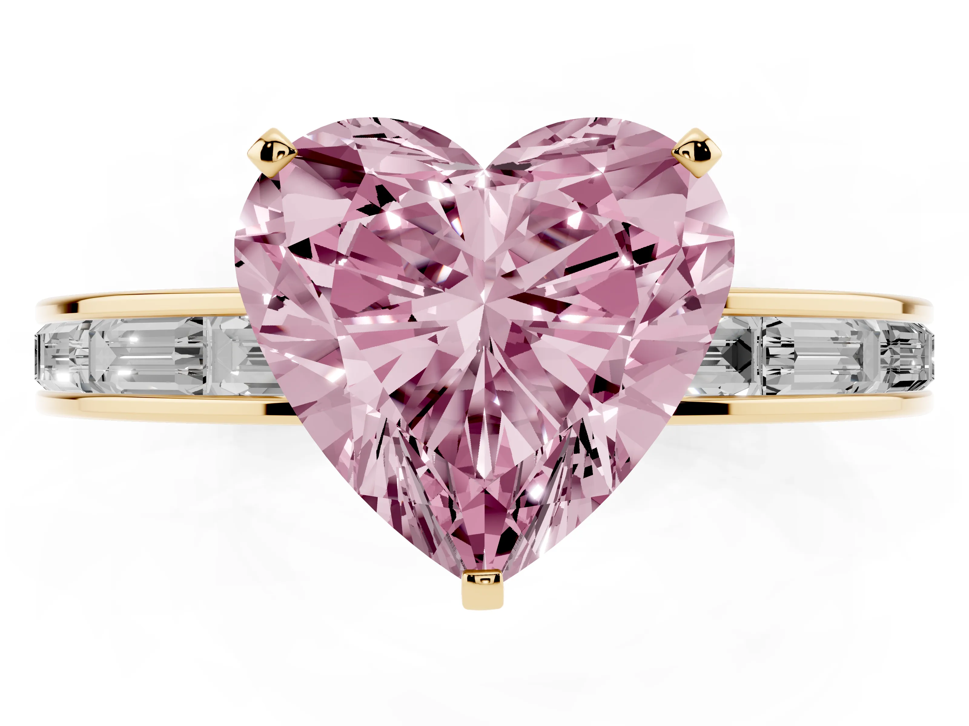 Heart-Shaped Channel Set Engagement Ring Setting for a Fancy Pink Lab-Grown Diamond | Yellow Gold