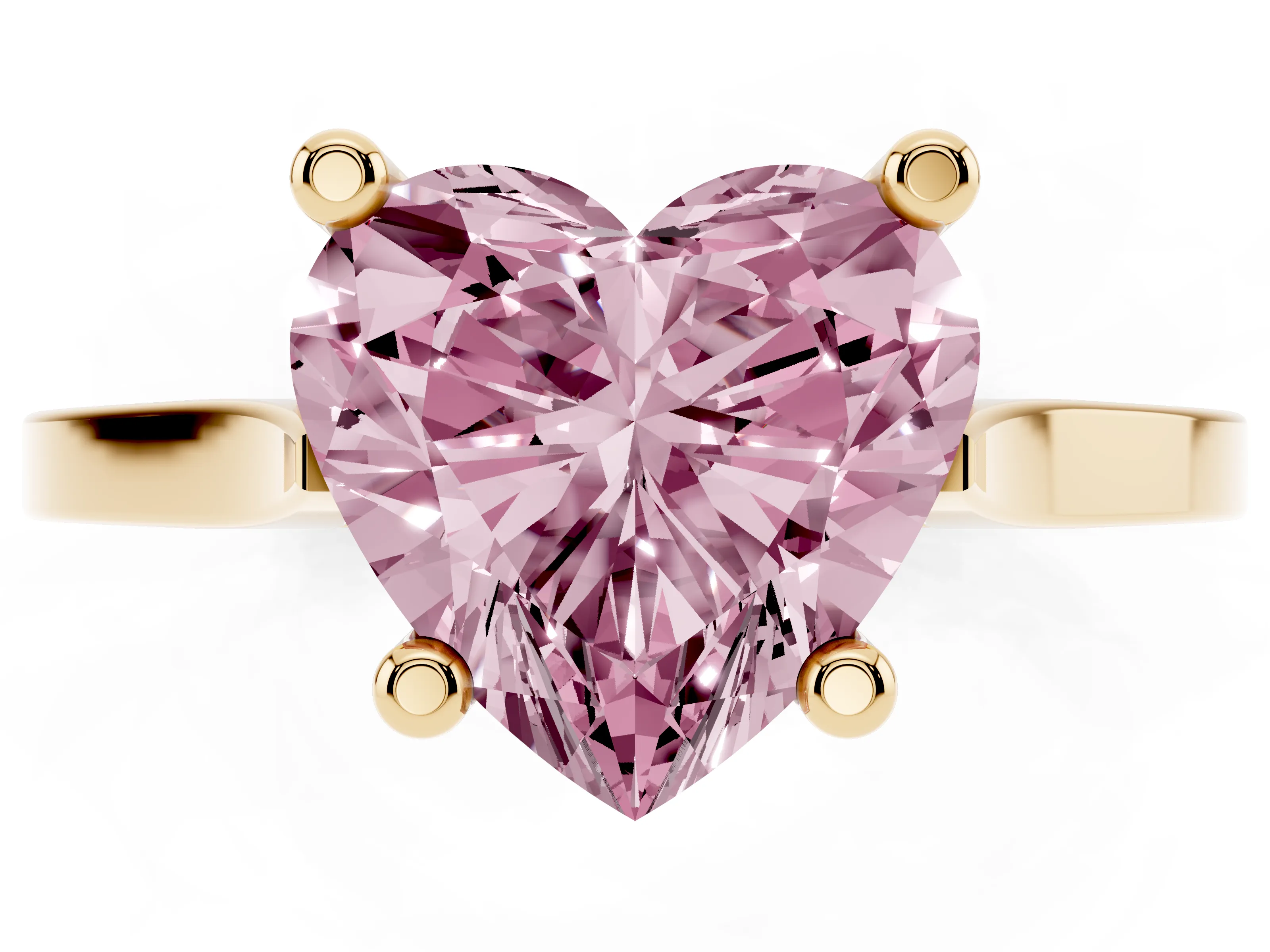 Fancy Pink Heart Cut Diamond Solitaire Ring Set in Yellow gold with Prong Setting and Tapered Band
