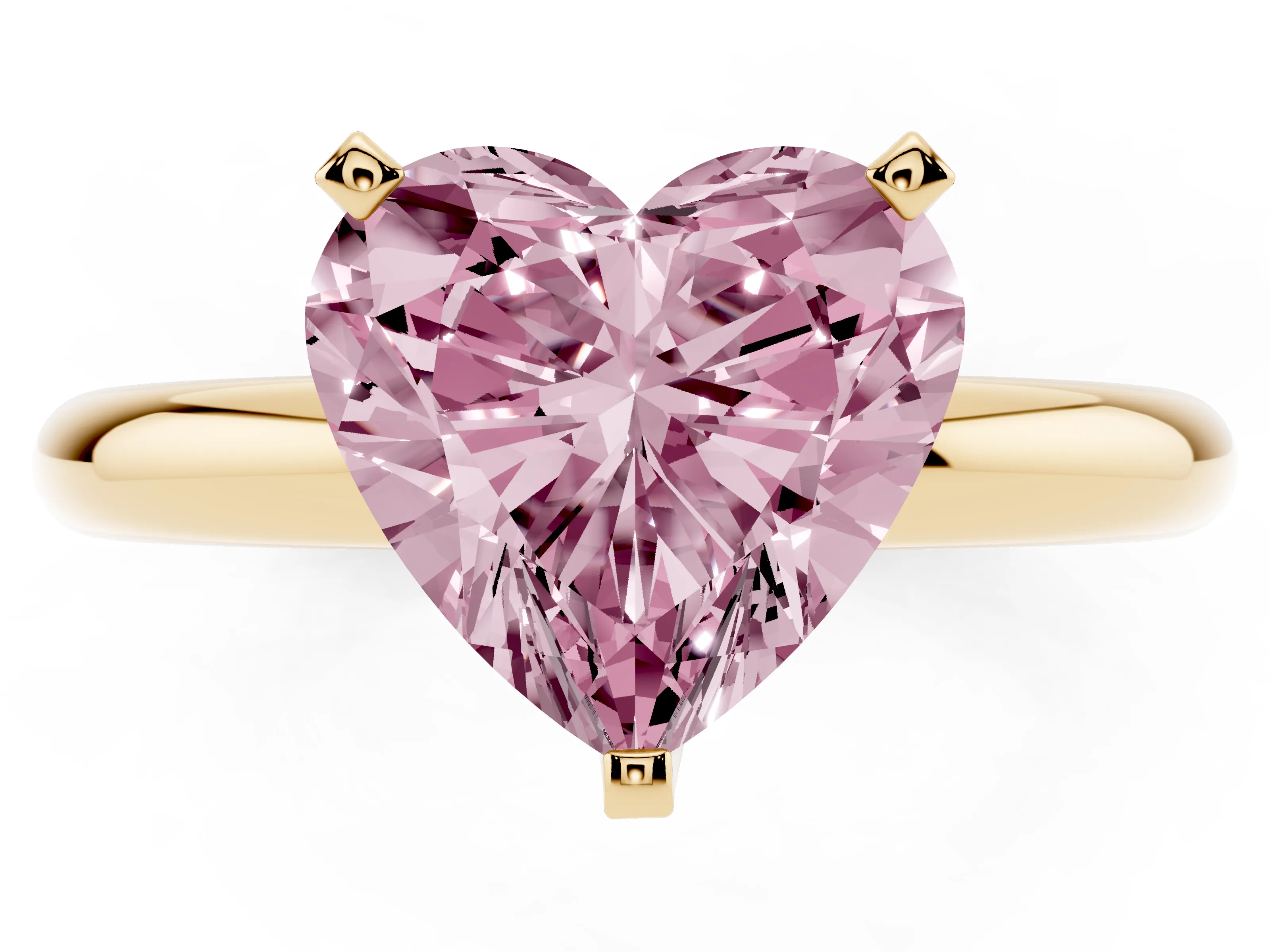 Fancy Pink Heart Cut Diamond Solitaire Engagement Ring Set in Yellow gold with Round Band and Prong Setting