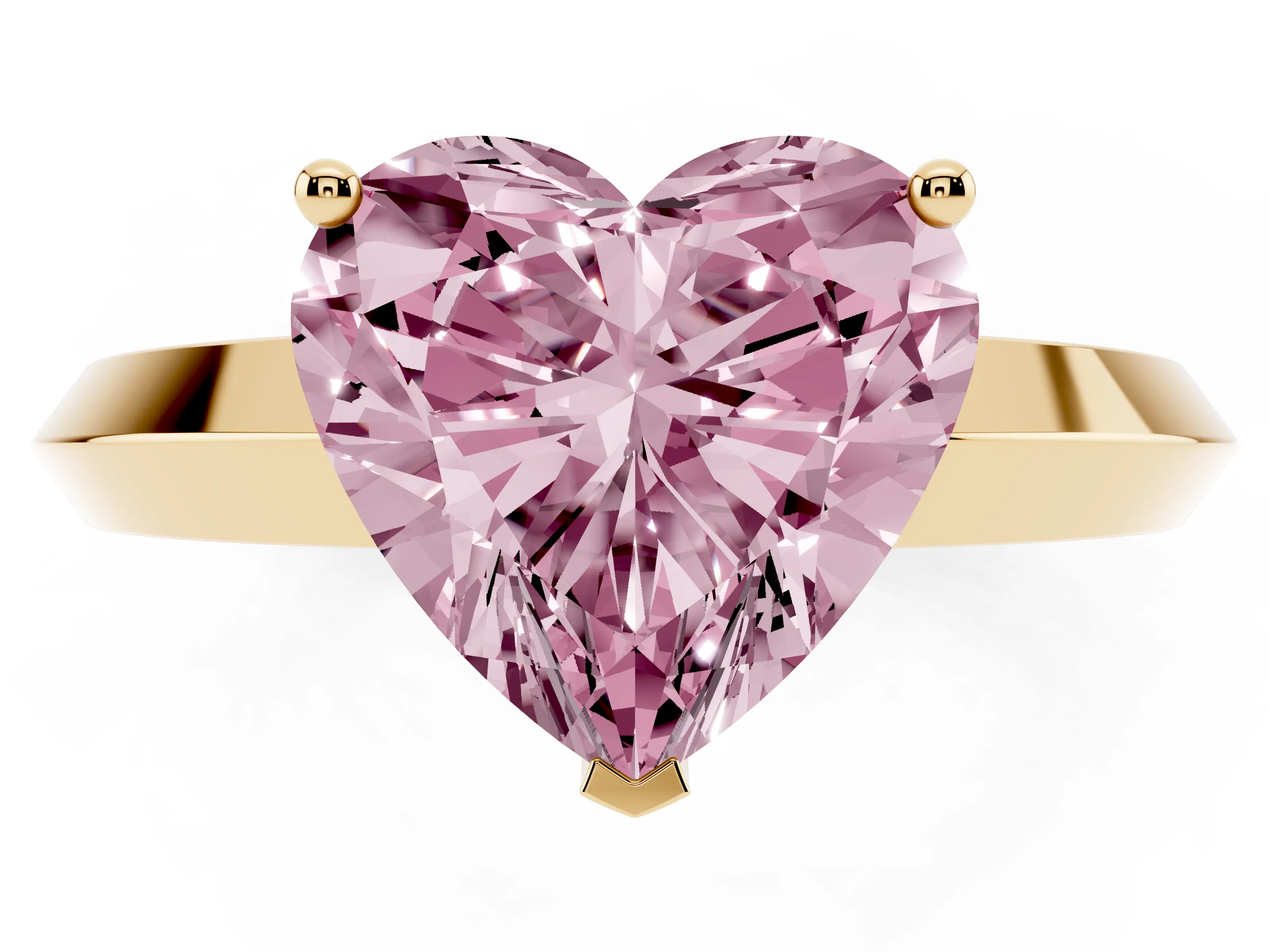 Fancy Pink Heart Cut Diamond Solitaire Engagement Ring Set in Yellow gold with Flat Band and Prong Setting