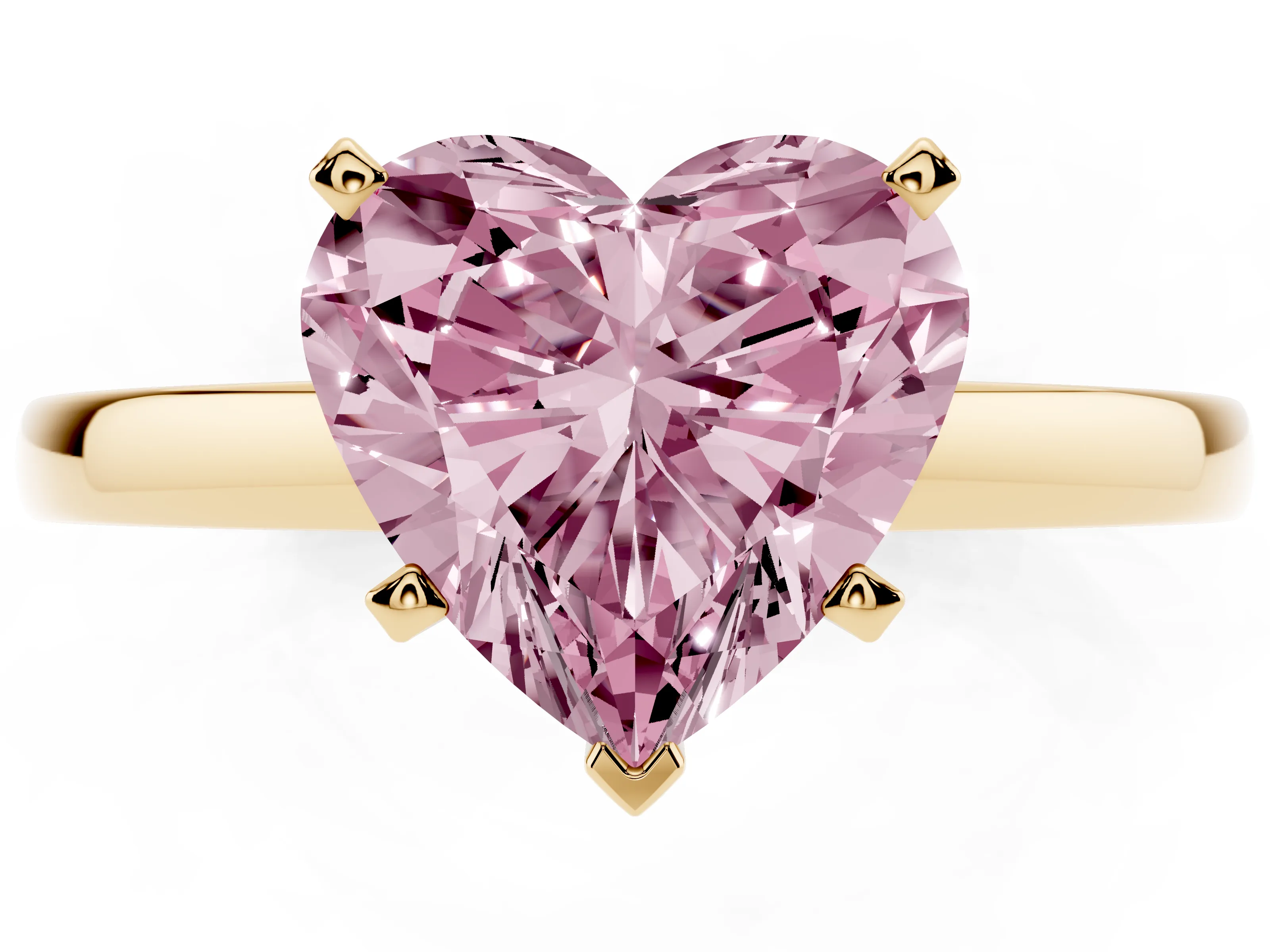 Fancy Pink Heart Cut Diamond Solitaire Engagement Ring Set in Yellow gold with Prong Setting on a Classic Band