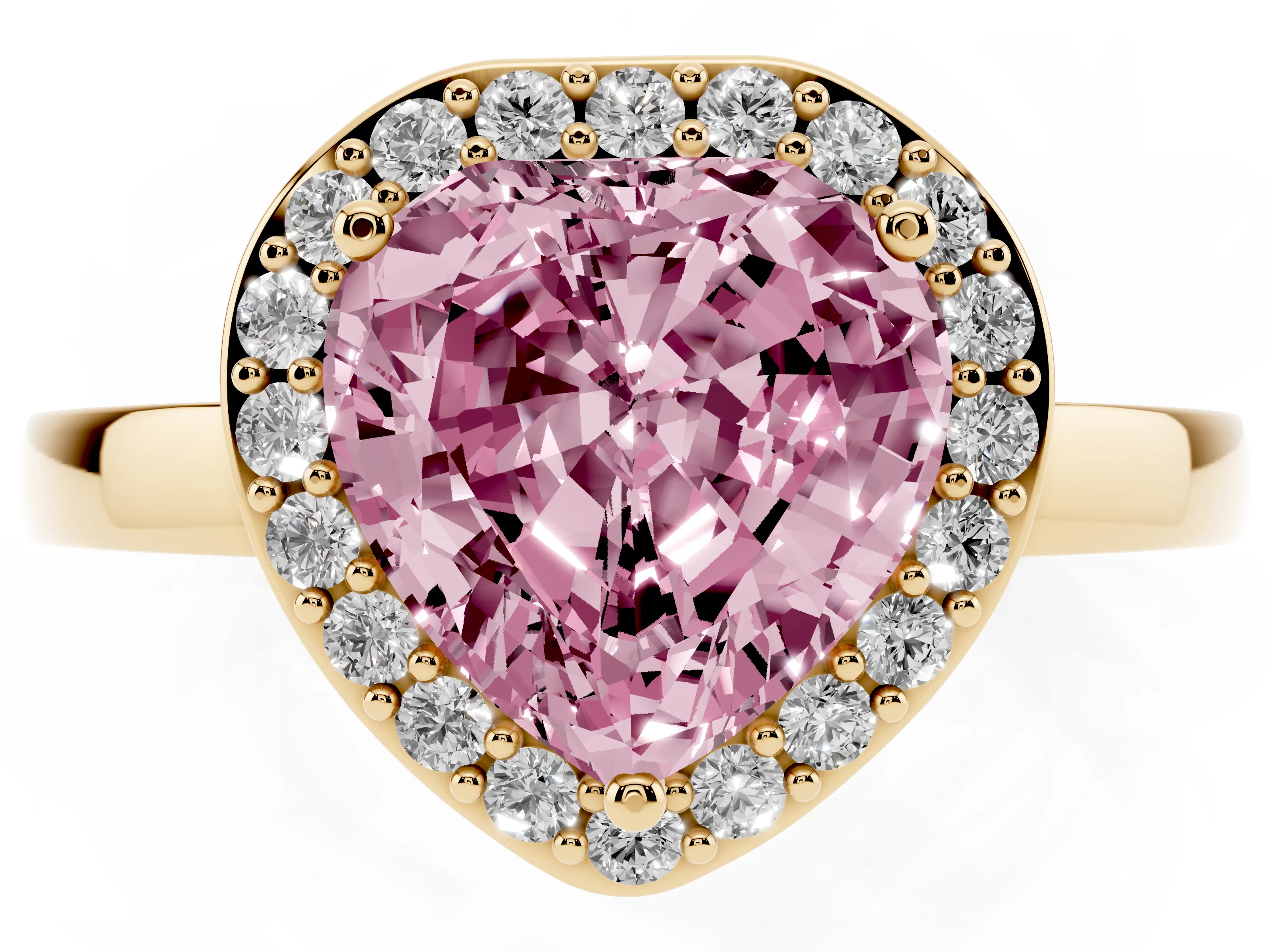 Fancy Pink Heart Cut Diamond Halo Ring Set in Yellow gold with Solitaire Band and Prong Setting