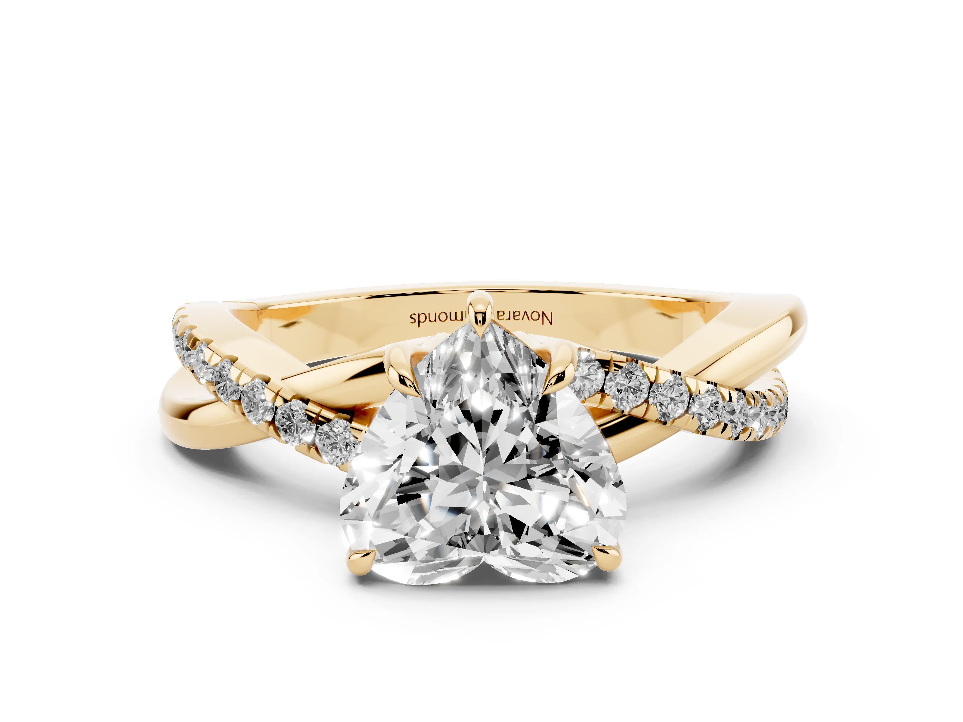 Heart Cut Diamond Twisted Pavé Band Ring Set in Yellow gold with Prong Setting