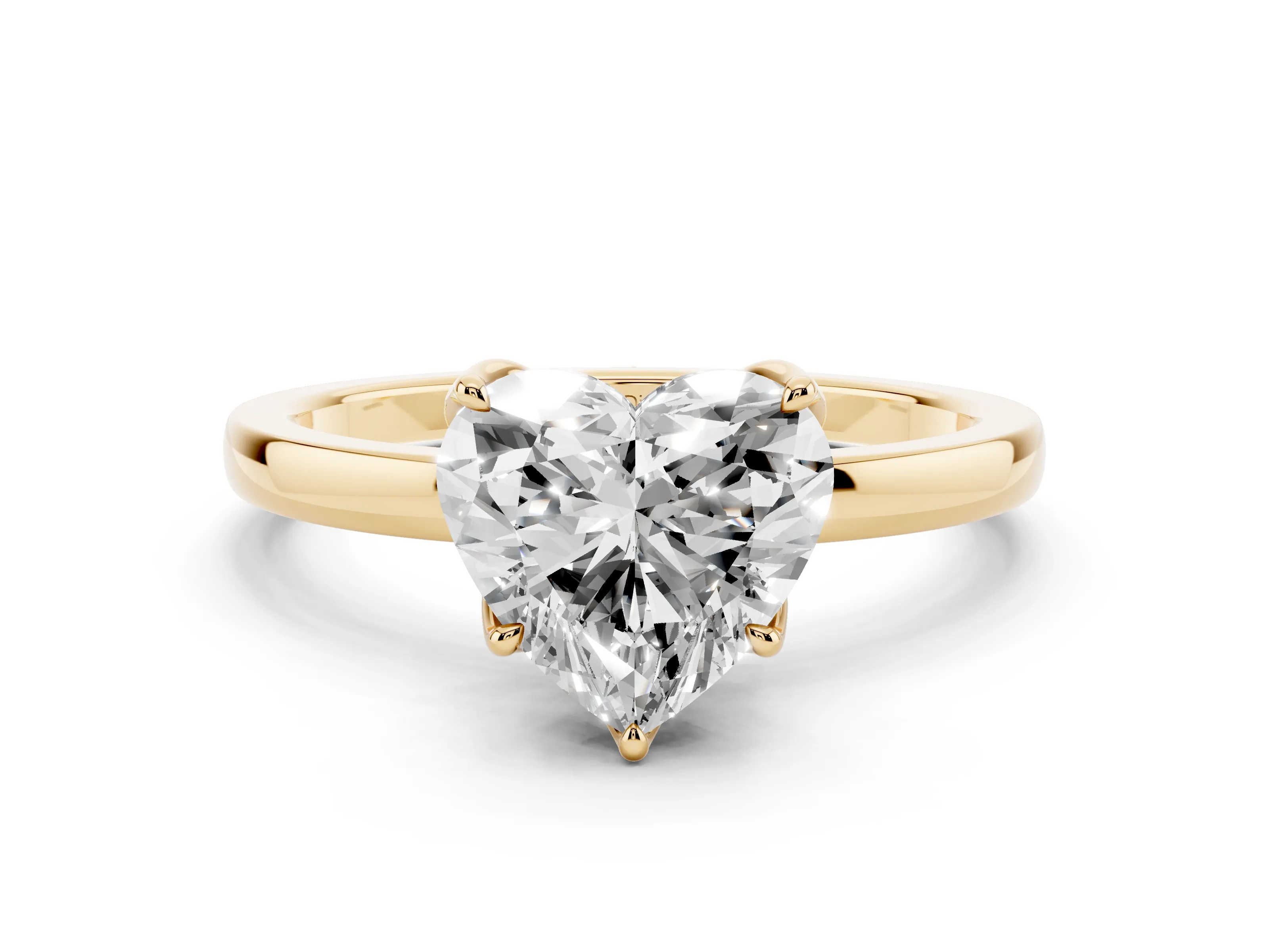 Heart Cut Diamond Solitaire Ring Set in Yellow gold with Prong Setting and Thin Polished Band