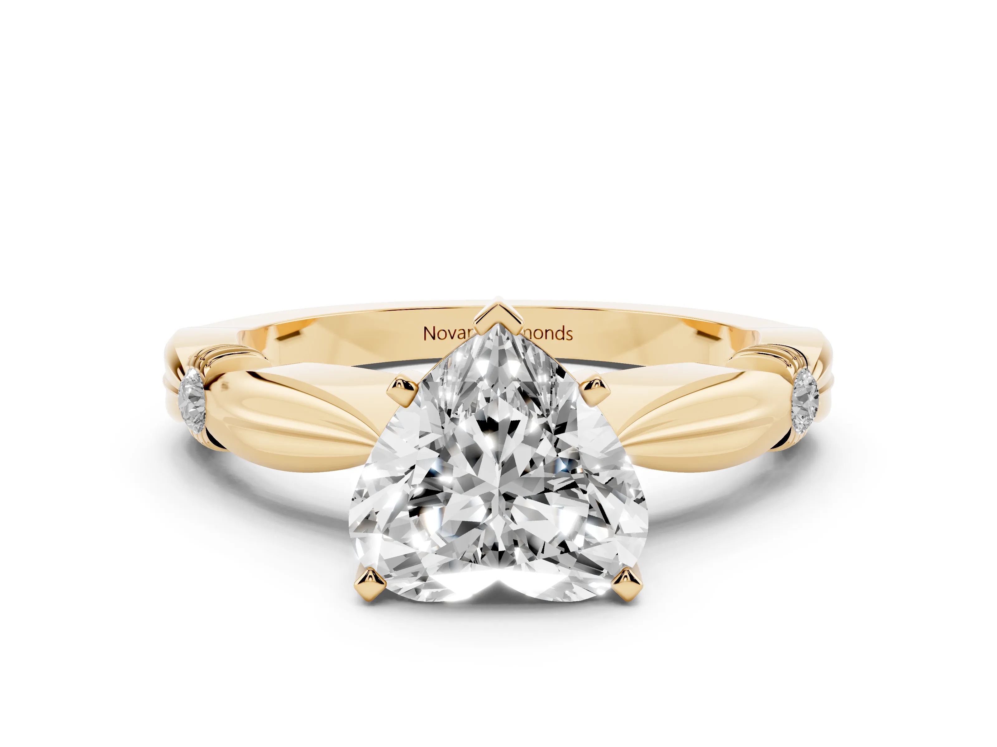Heart Cut Diamond Solitaire Twisted Band Ring Set in Yellow gold with Accent Stones and Prong Setting
