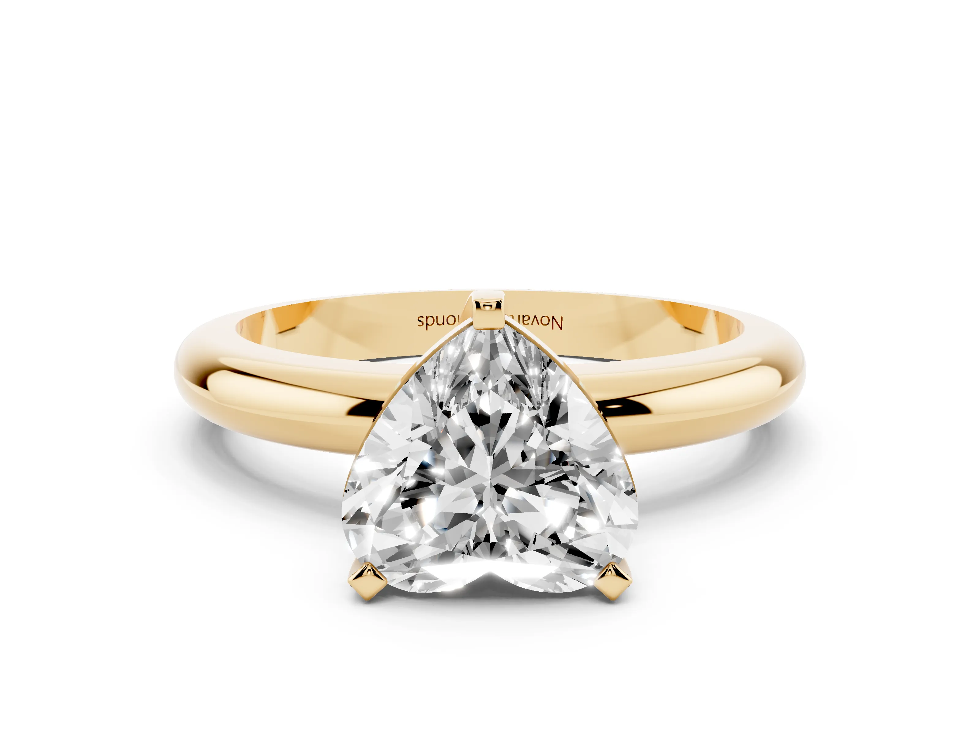 Heart Cut Diamond Solitaire Engagement Ring Set in Yellow gold with Round Band and Prong Setting