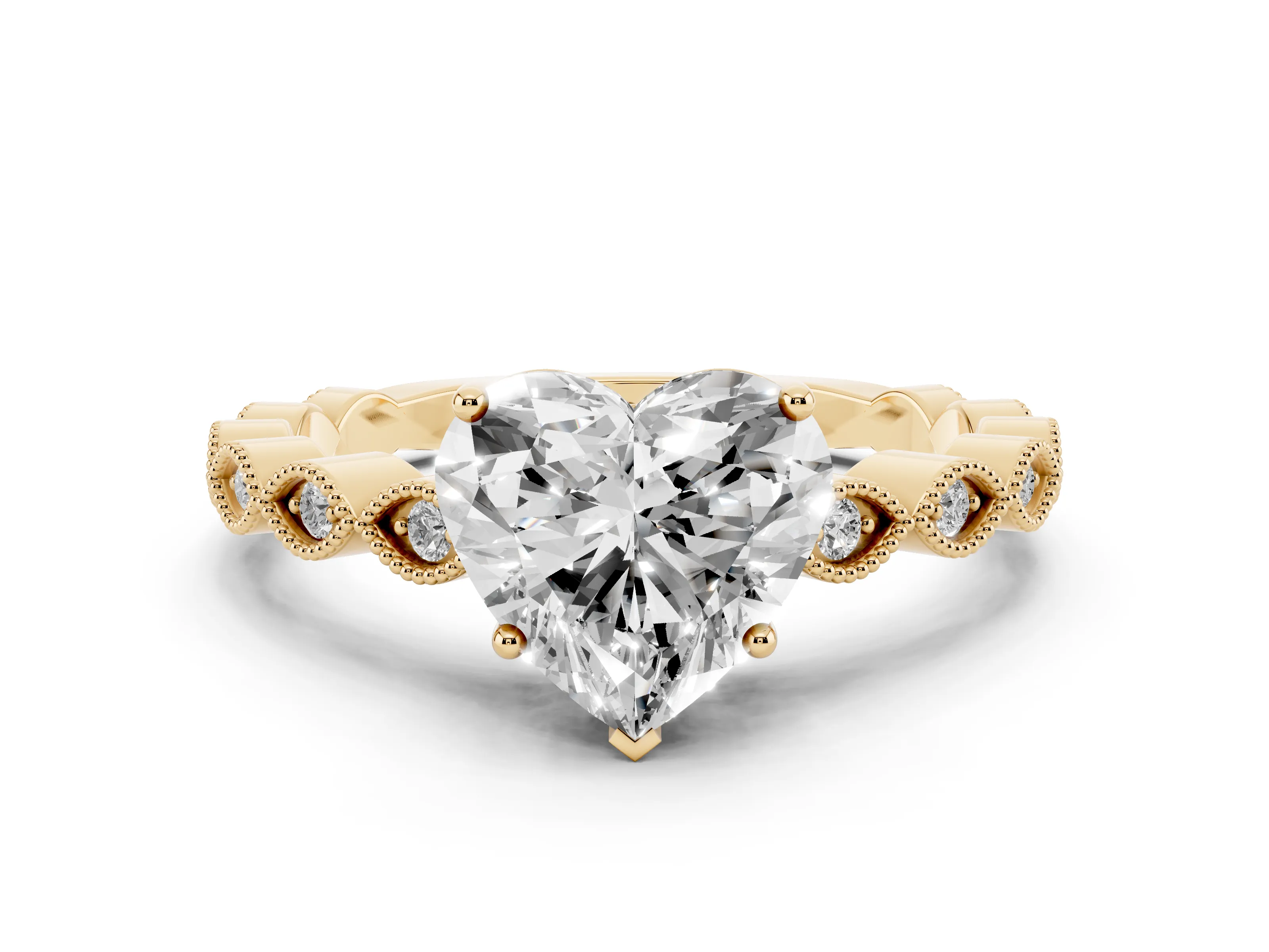 Heart Cut Diamond Solitaire Ring Set in Yellow gold with Infinity Twist Pavé Band