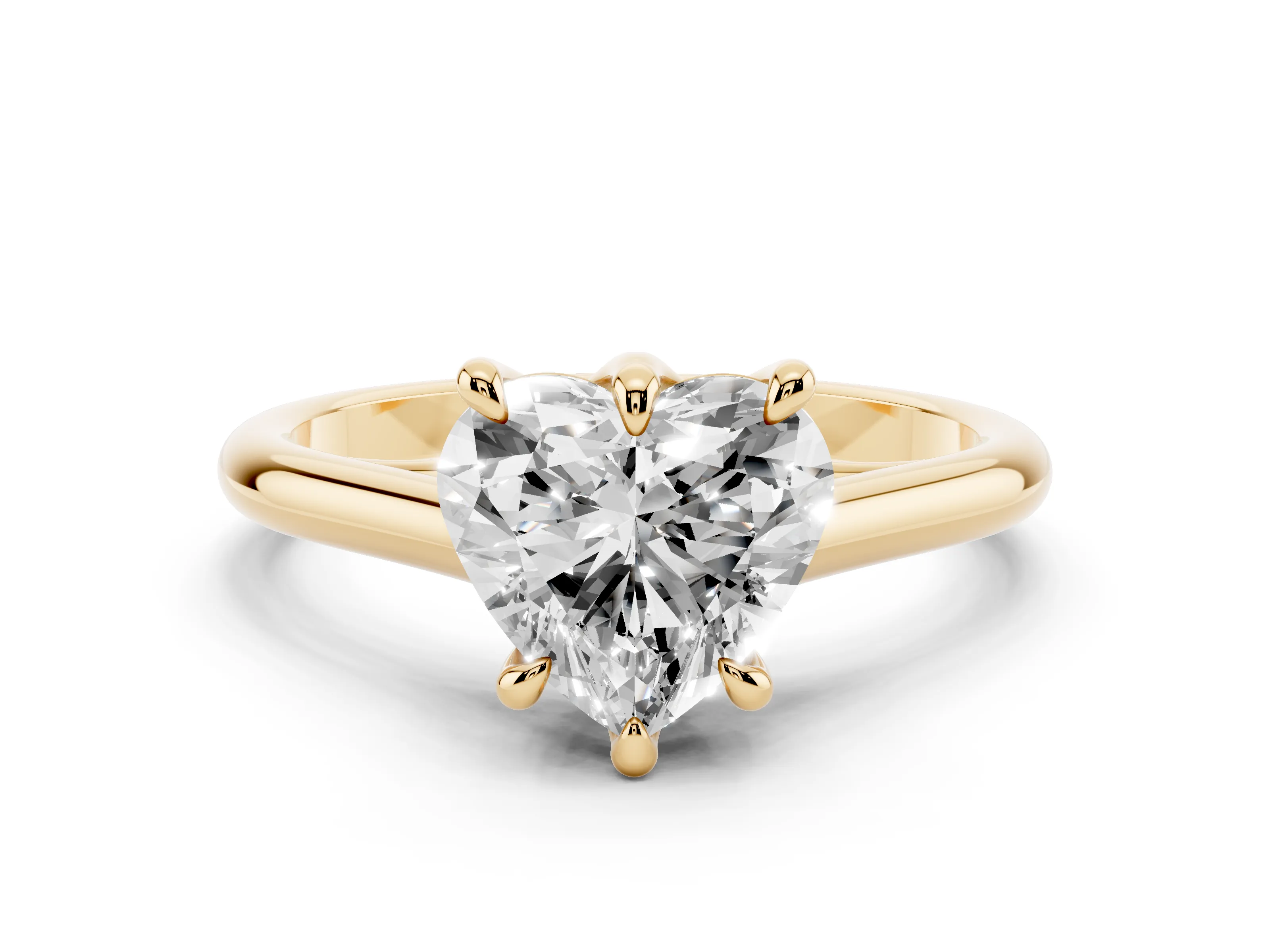 Heart Cut Diamond Solitaire Engagement Ring Set in Yellow gold with Prong Setting and Plain Classic Band